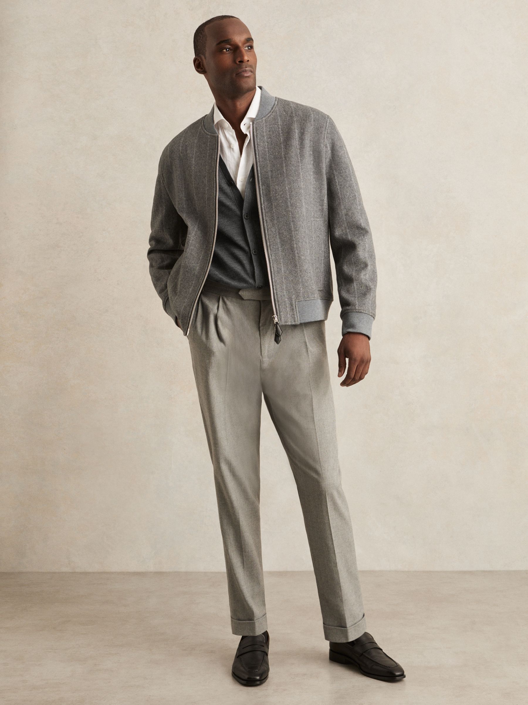 Merino Wool Button-Through Cardigan in Derby Grey Melange