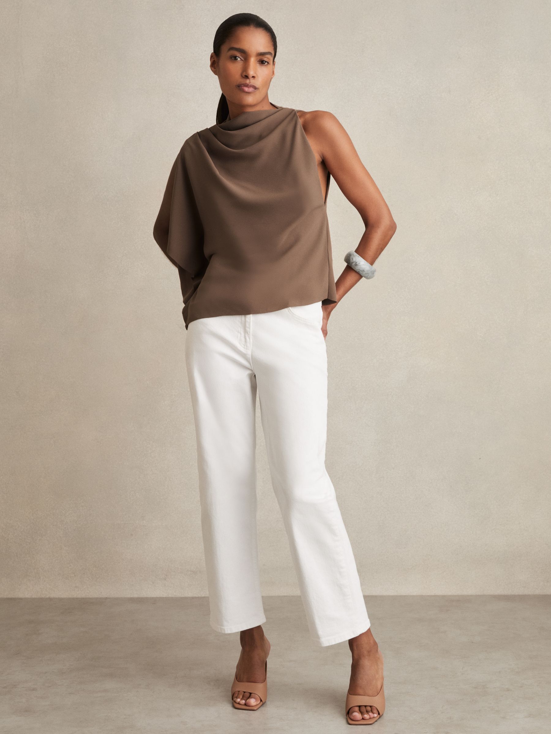One-Shoulder Draped Top in Mink