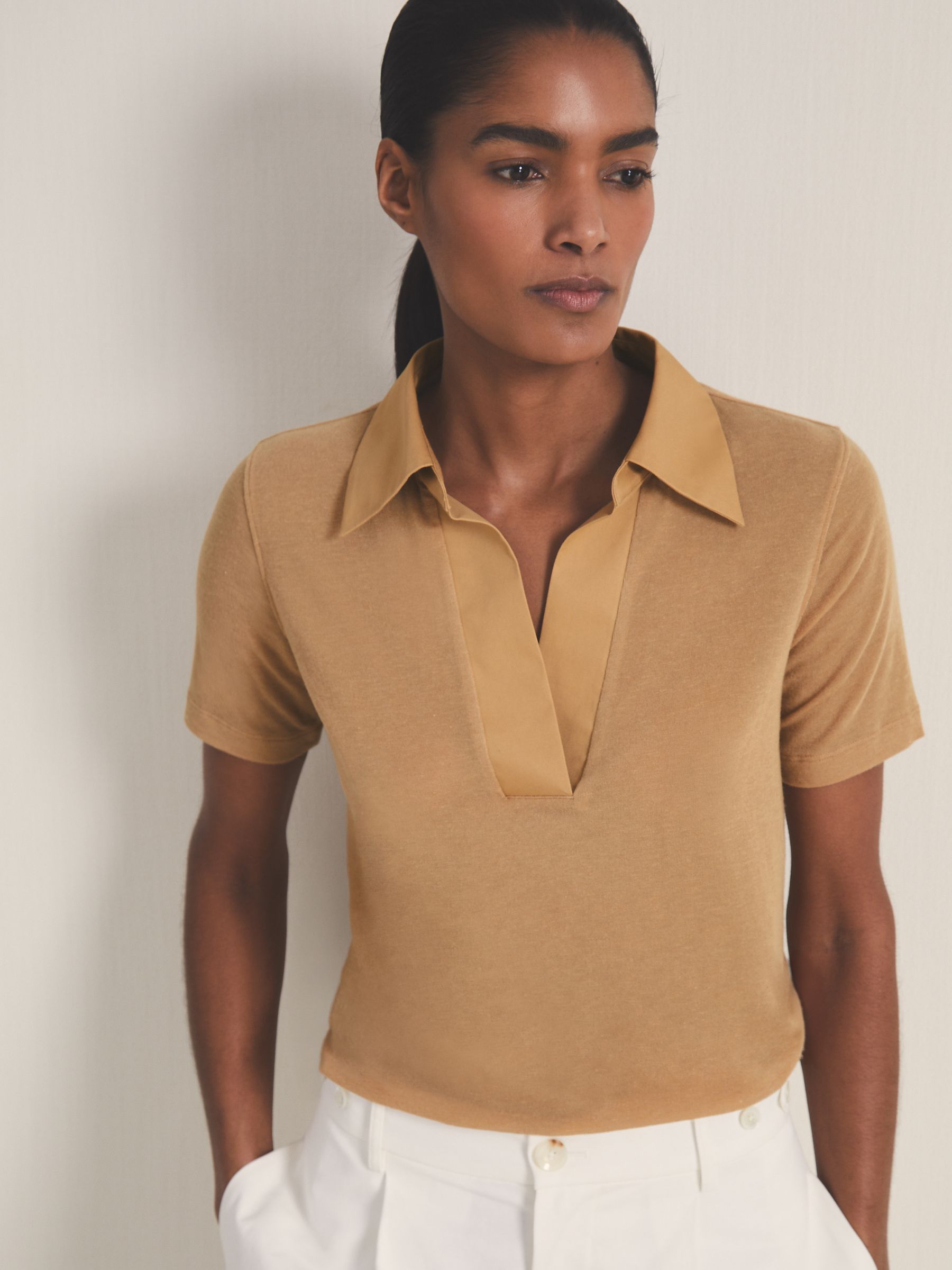 Reiss | Les 100 Ciels Polo Shirt With Cashmere in Tan
