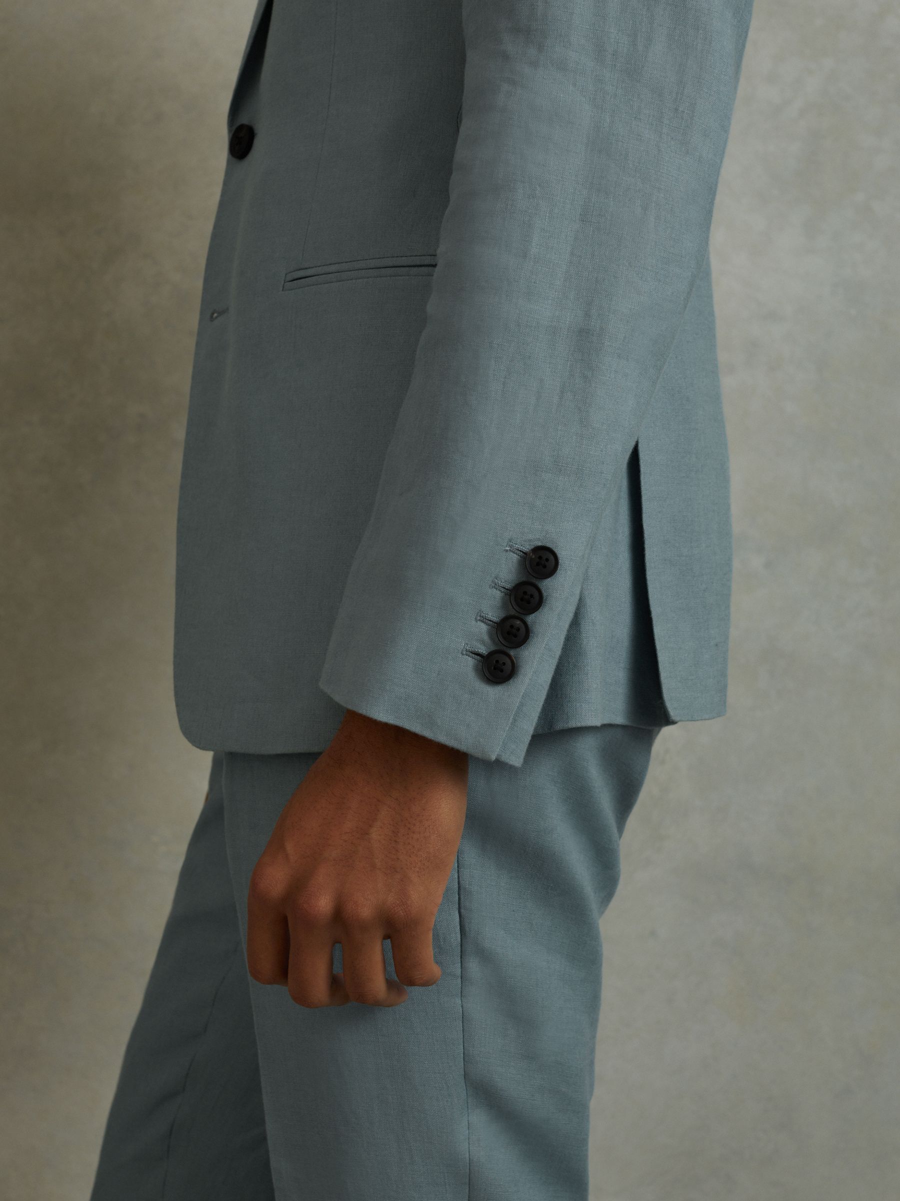 Single-Breasted Linen Suit Blazer Slim Fit in Aqua Blue