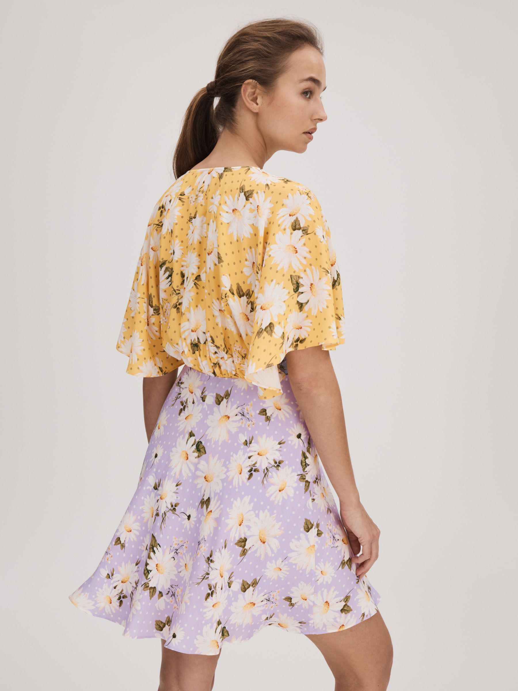 Florere Printed Cape Sleeve Mini Dress in Multi