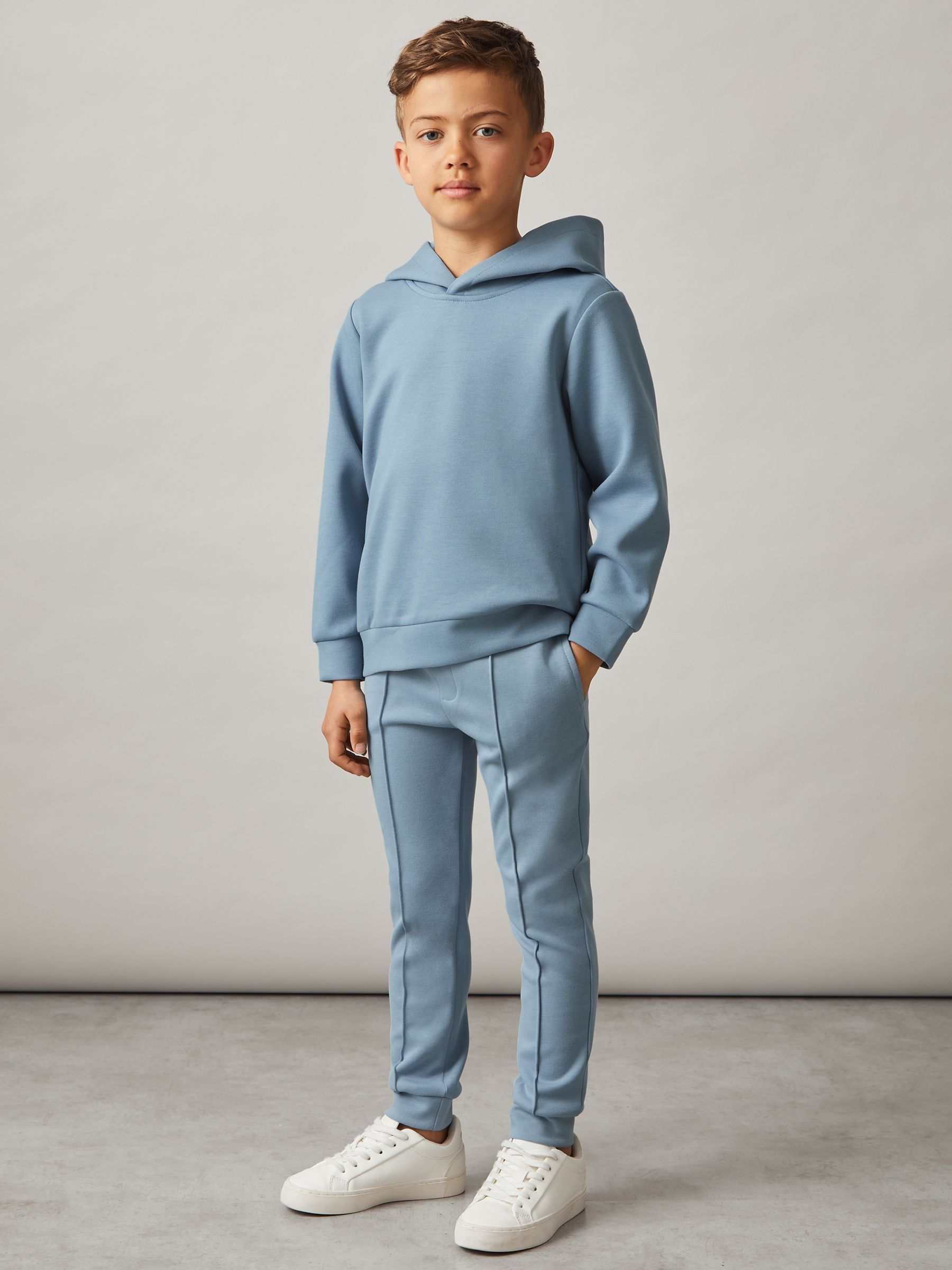 9-13 yrs Interlock Jersey Hoodie in Soft Denim Blue