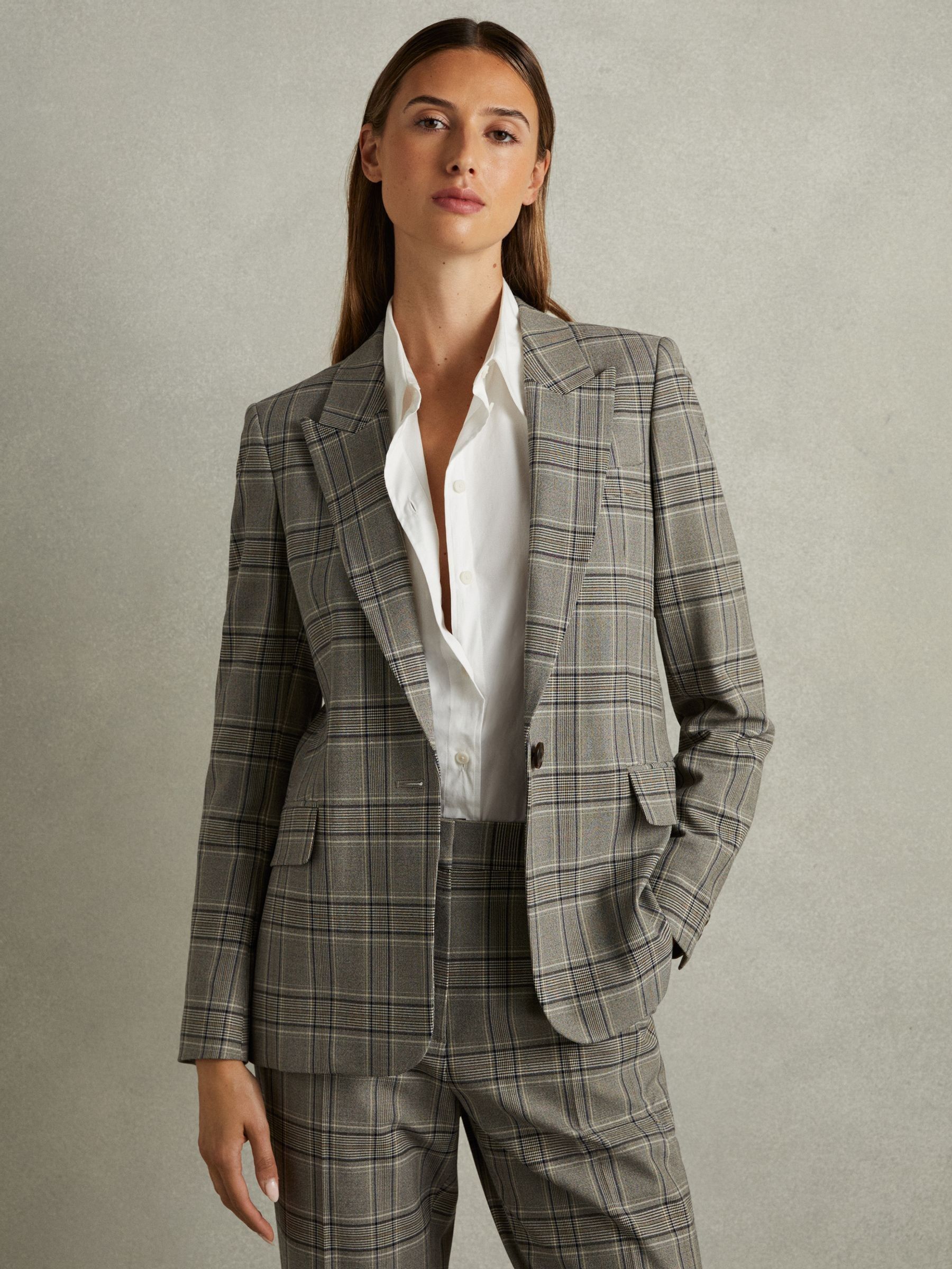 Checked Slim Fit Suit Blazer in Grey Check