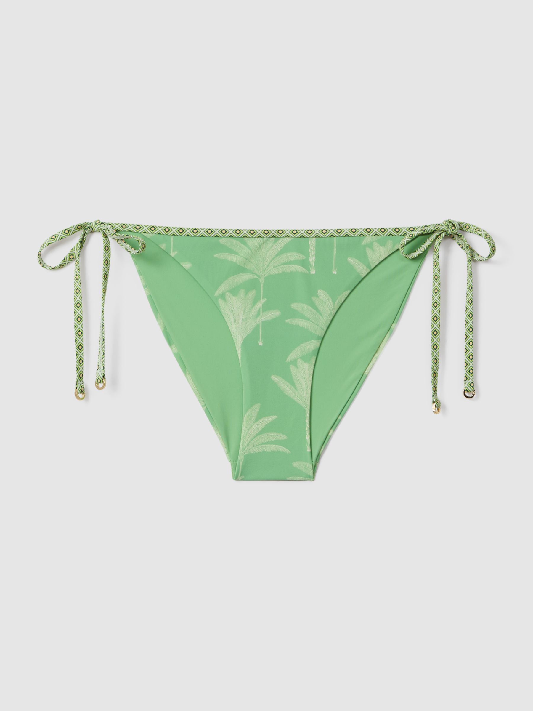 Palm Tree Print Bikini Bottoms in Green/Cream