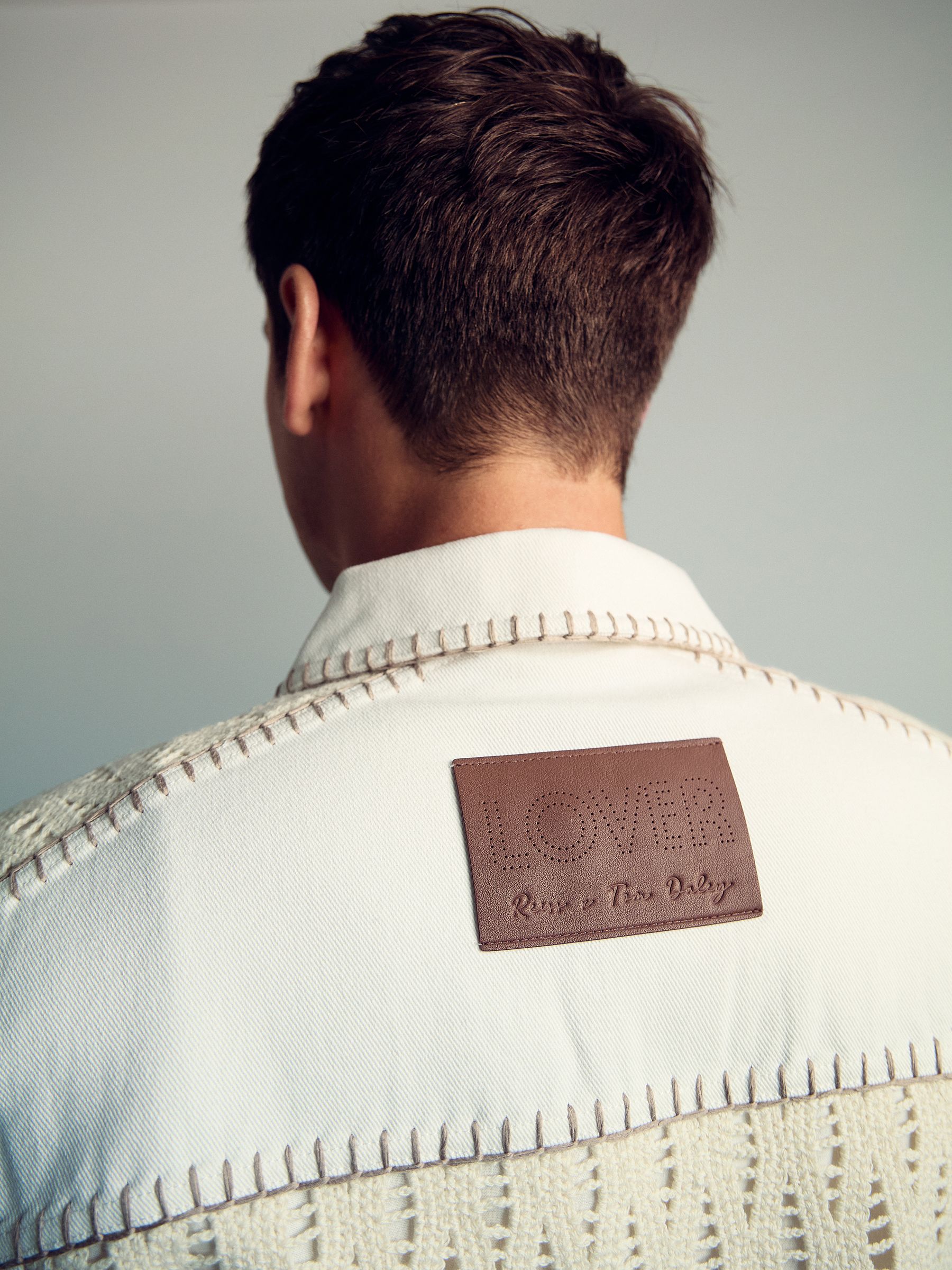Reiss | Tom Daley Crochet Denim Jacket in Off White