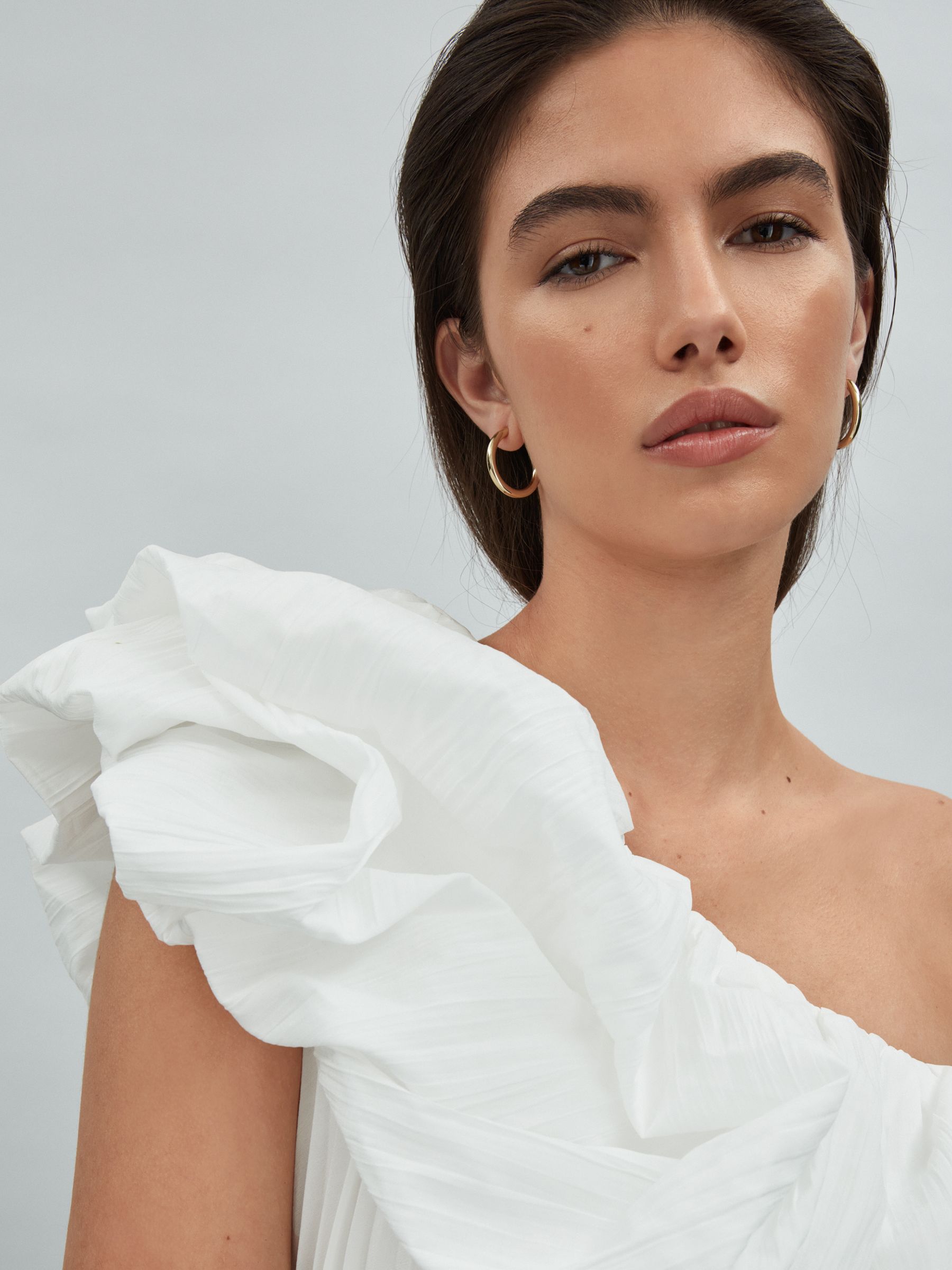 Acler One-Shoulder Asymmetric Midi Dress in Ivory