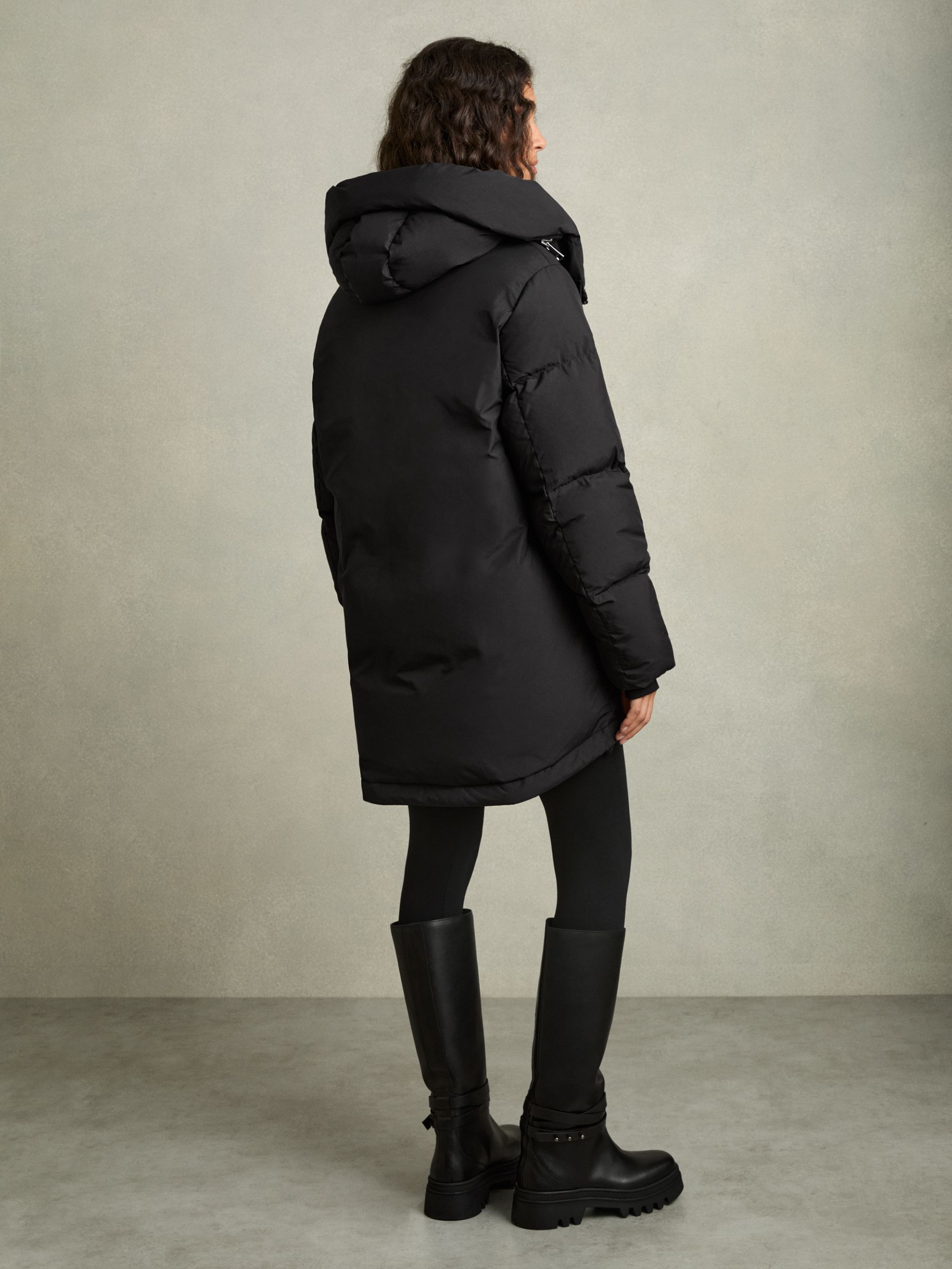 Petite Concealed-Hood Puffer Coat in Black