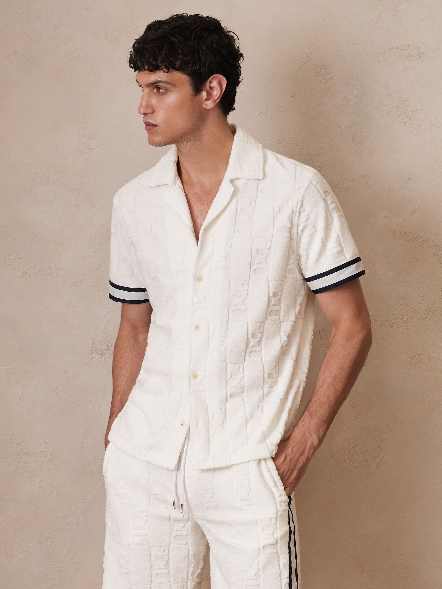 Reiss | Ché Towelling Monogram Shirt in White