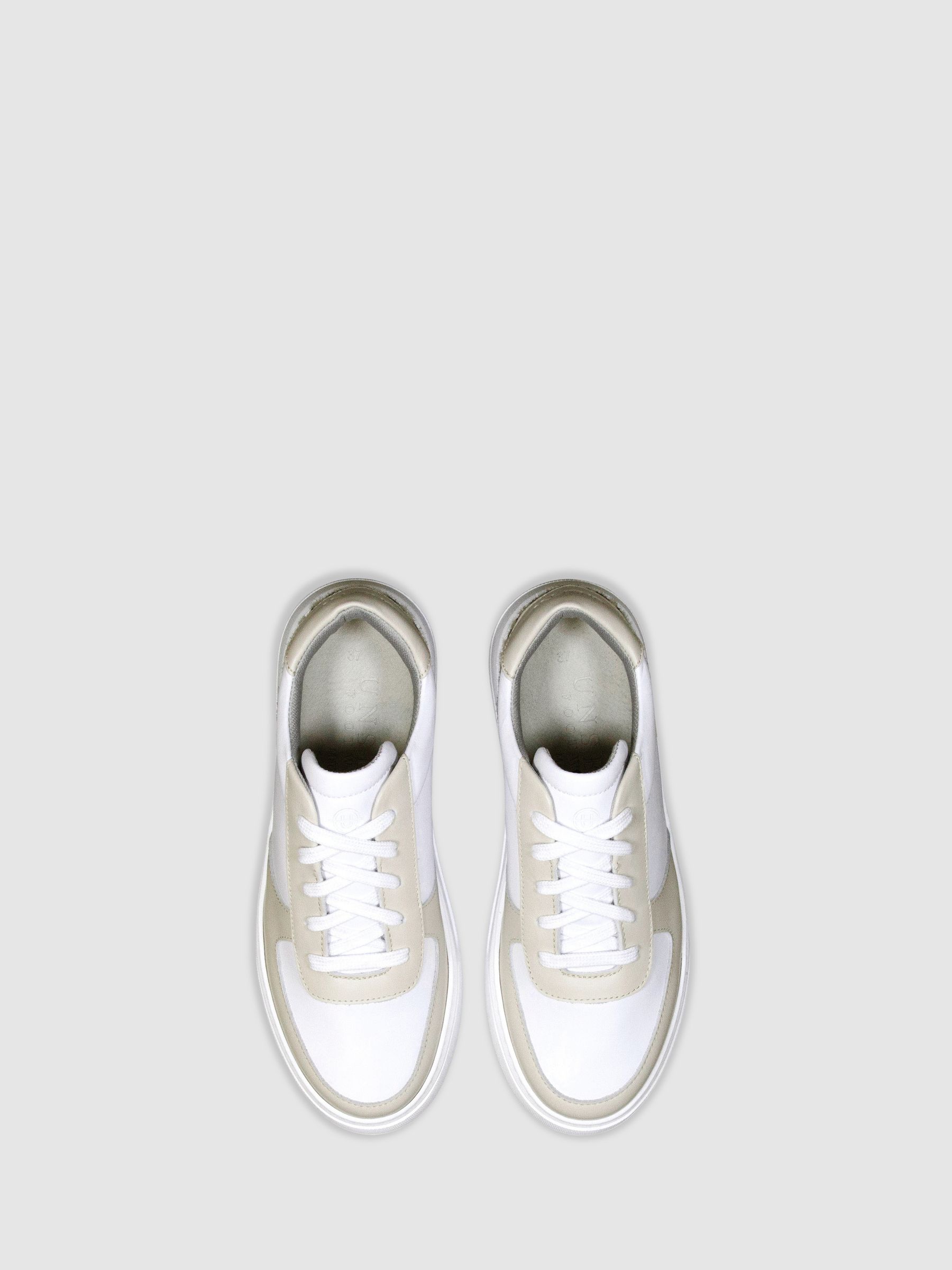 Unseen Footwear Leather Marais Trainers in Sand/White
