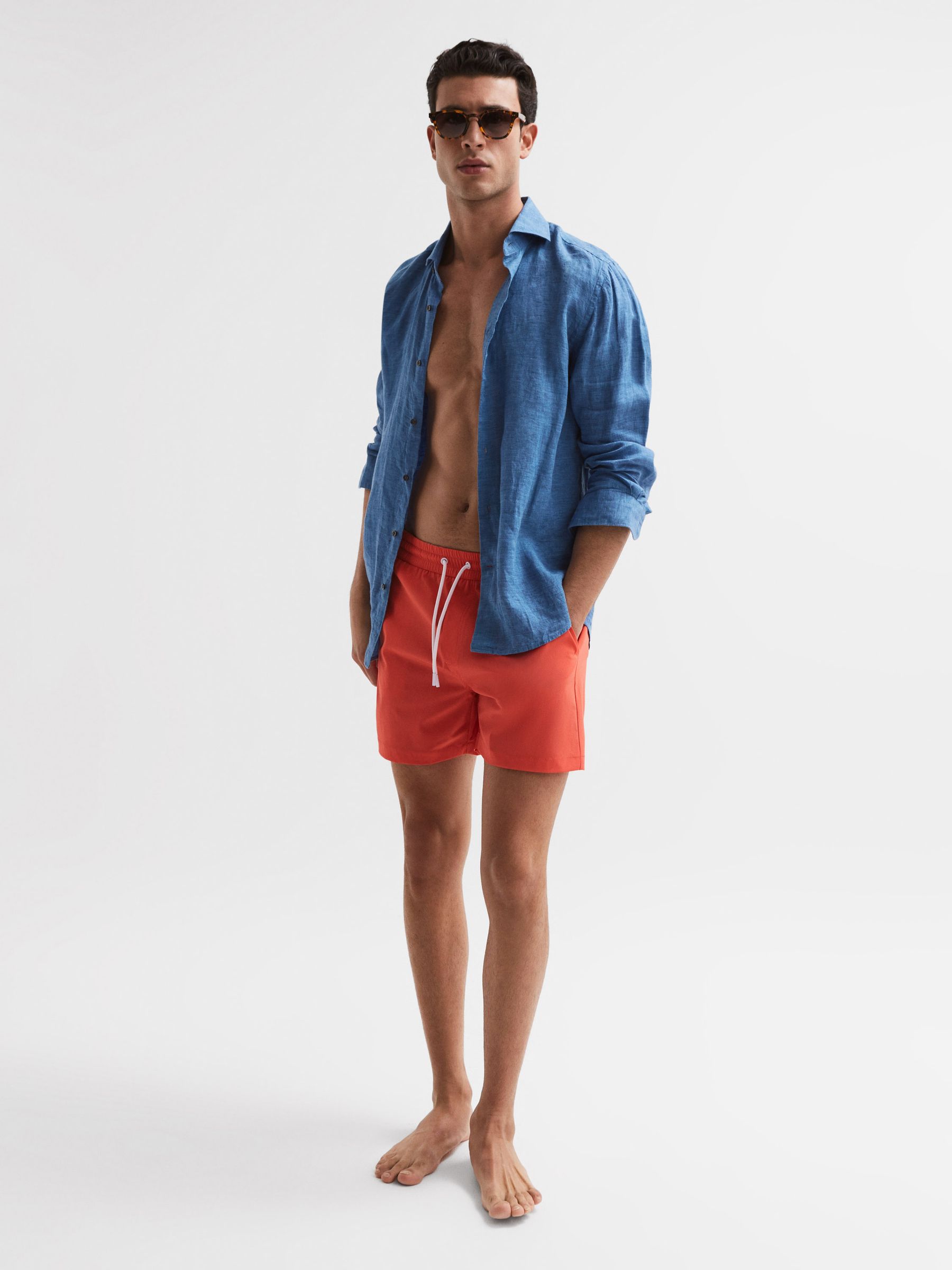 Plain Drawstring Swim Shorts in Bright Orange