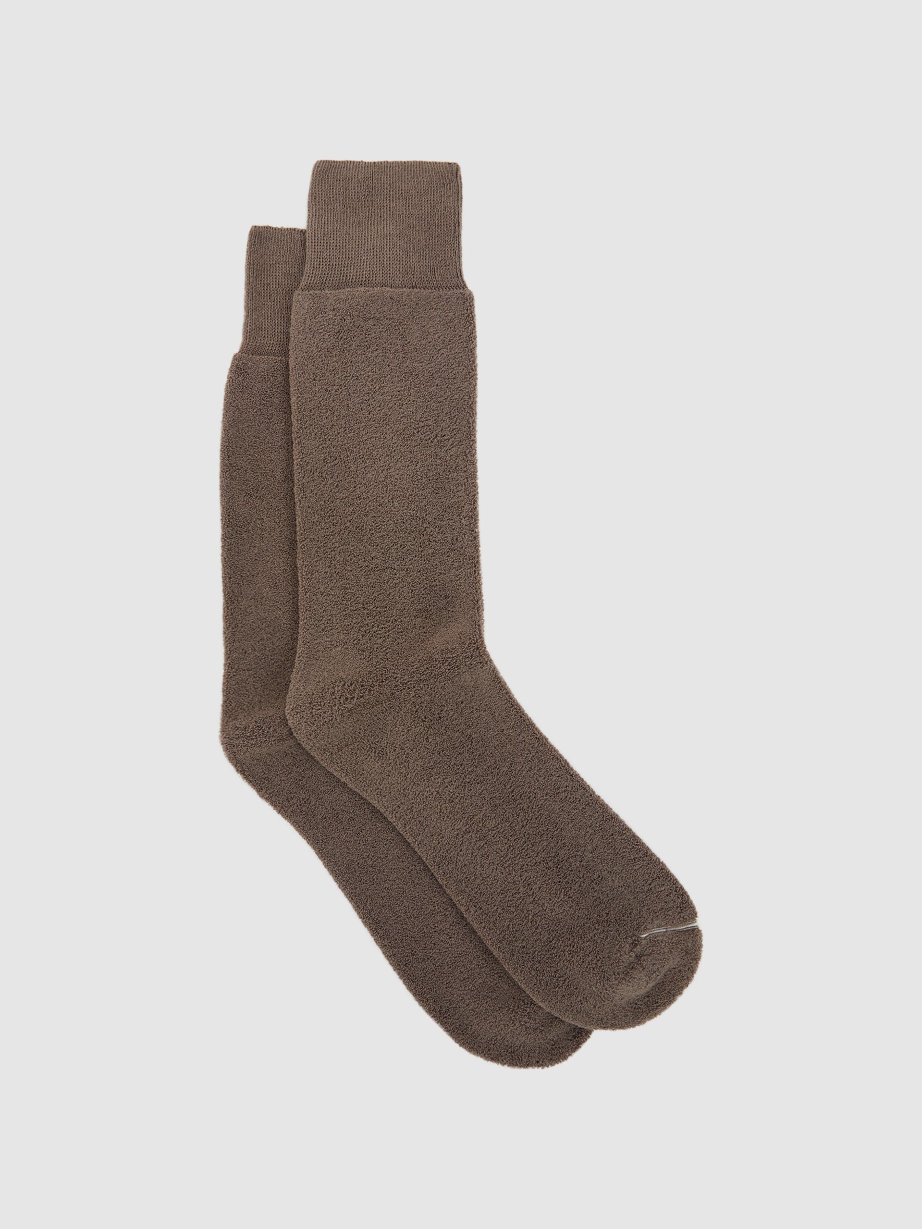 Cotton Blend Terry Towelling Socks in Taupe Melange