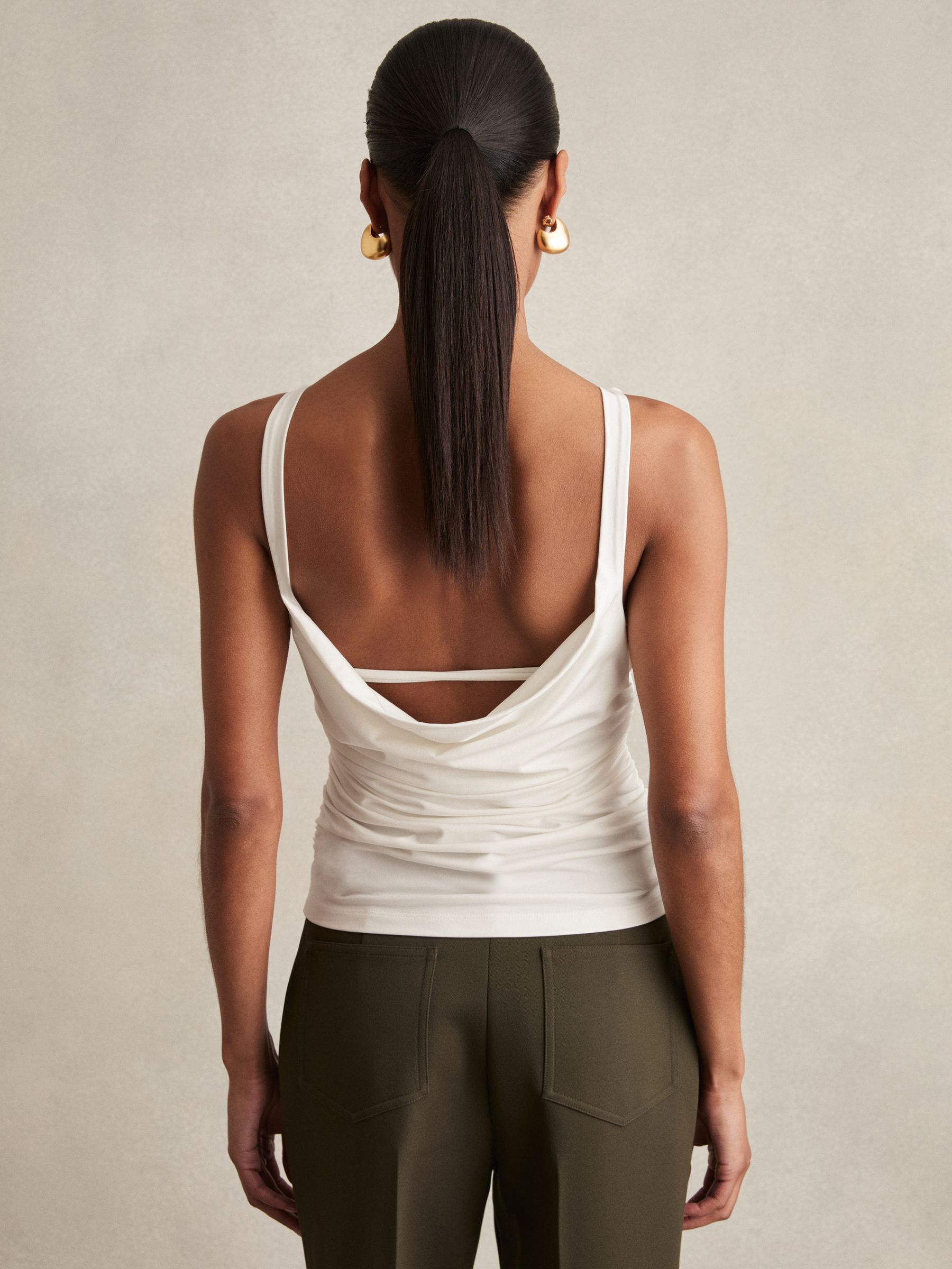 Ruched Jersey Cowl Back Vest in White