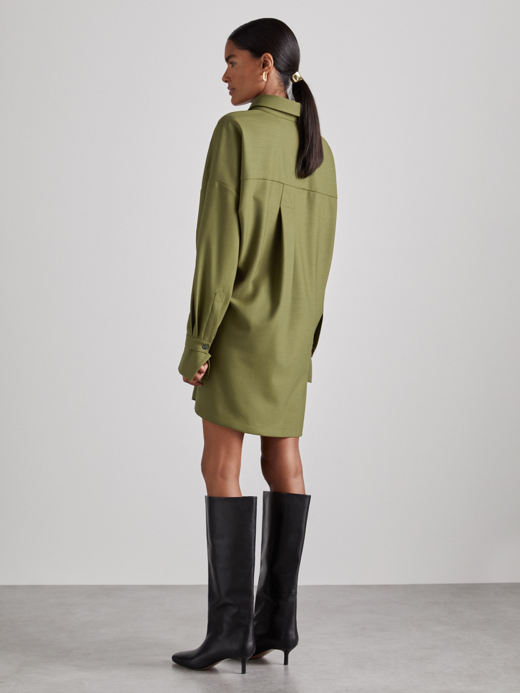 Atelier Draped Shirt Dress with Wool in Khaki
