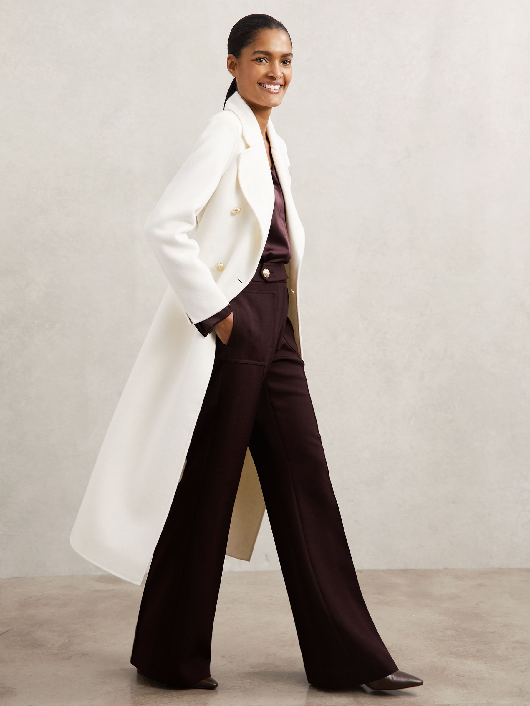 Petite Double-Breasted Blindseam Coat Wool-Blend in Cream