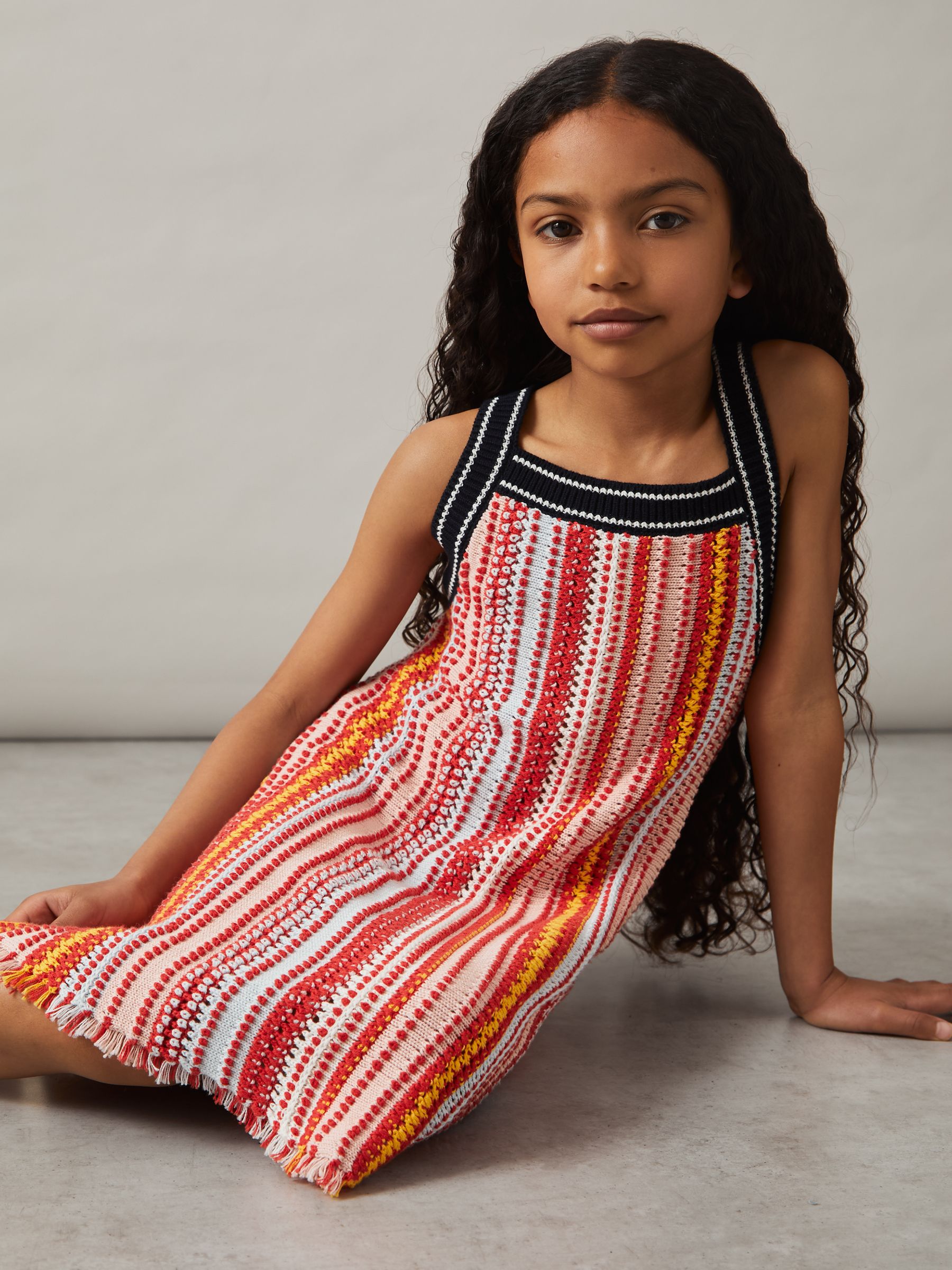 4-9 yrs Cotton Striped Knit Dress in Multi