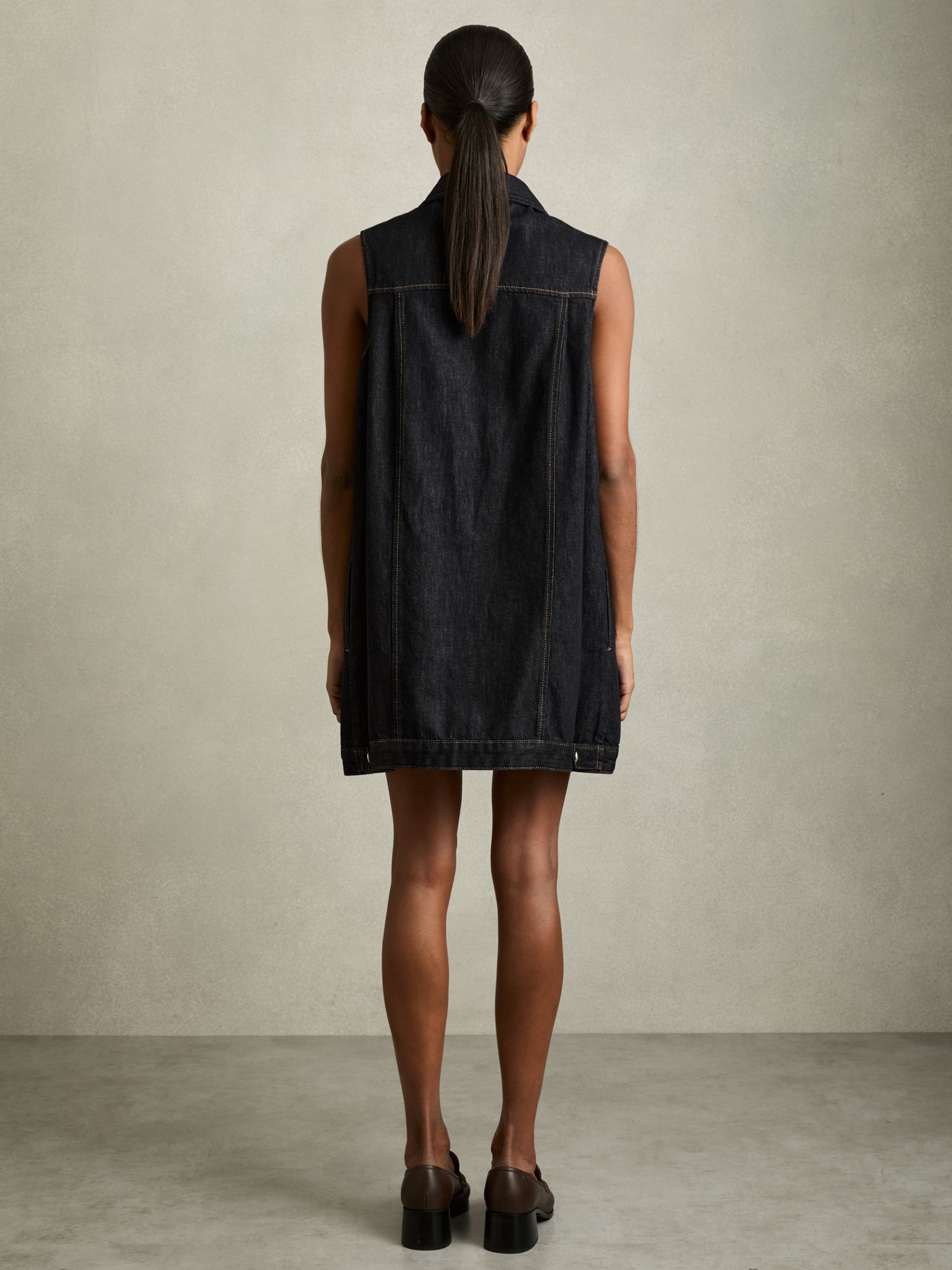 Sleeveless Denim Shift Dress in Indigo