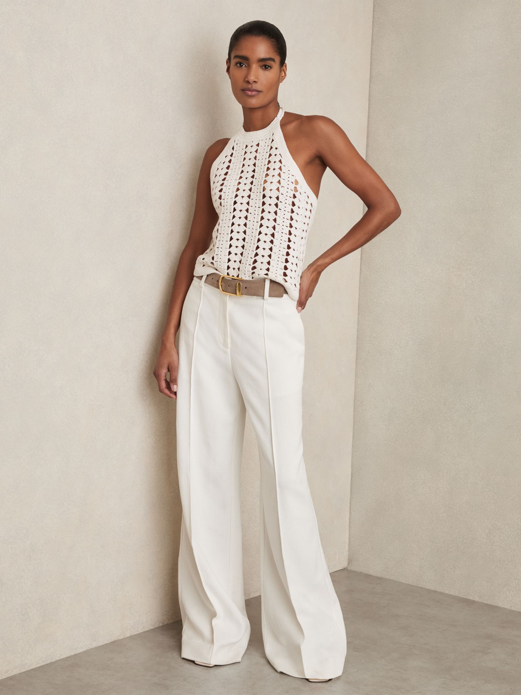 Cotton Crochet Halterneck Vest Top in White