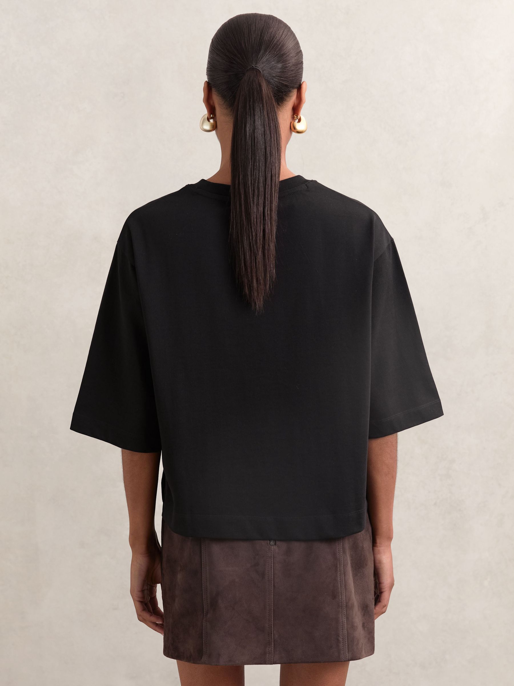 Oversized Cotton Crew Neck T-Shirt in Black