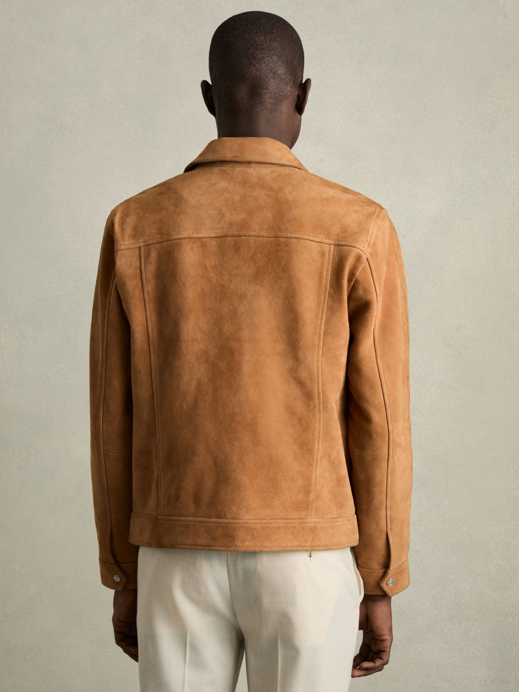 Suede Press-Stud Jacket in Tobacco Brown