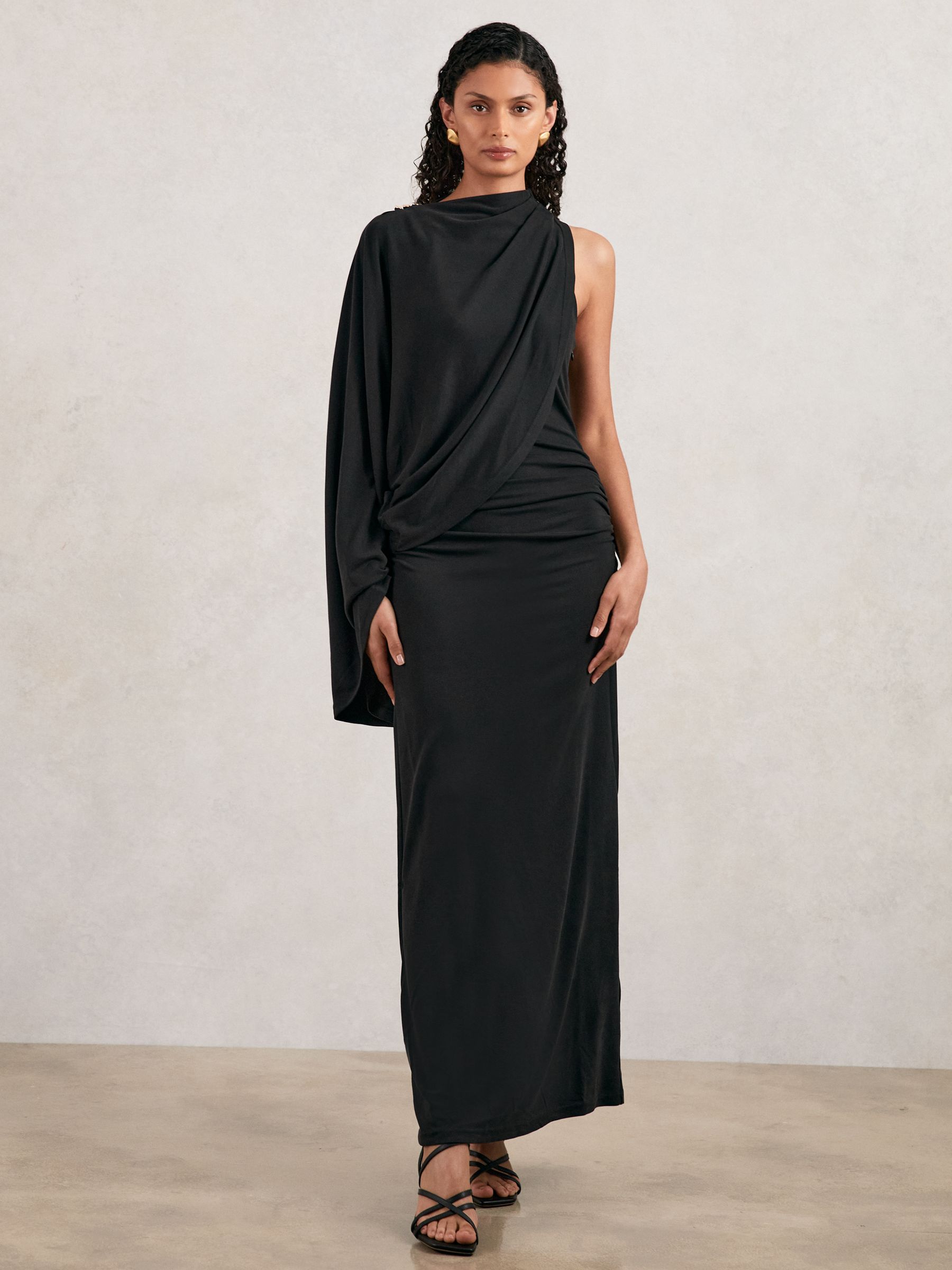 Acler Jersey Draped Midi Dress in Black