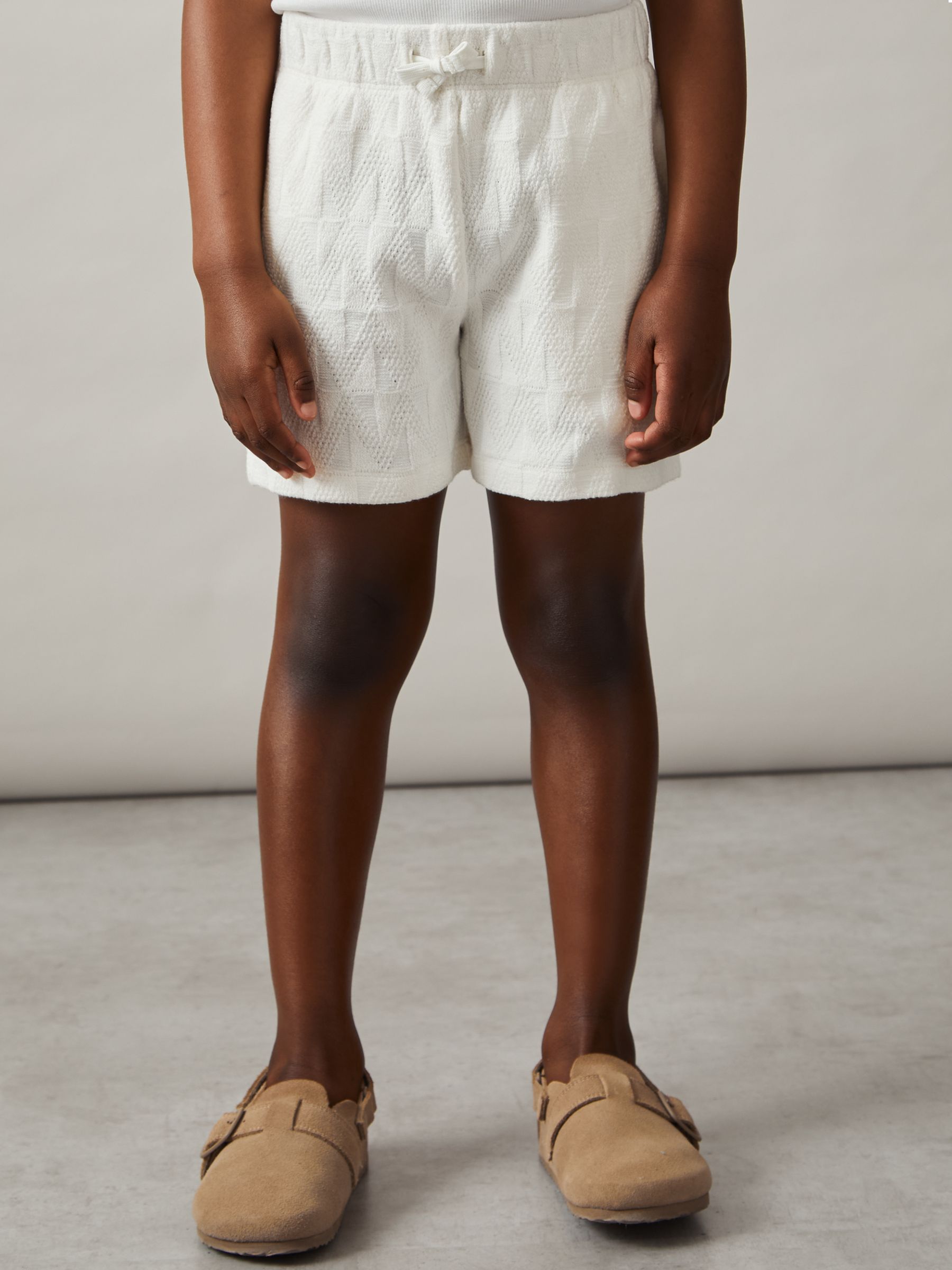 9-13 yrs Stretch-Cotton Textured Shorts in Off White