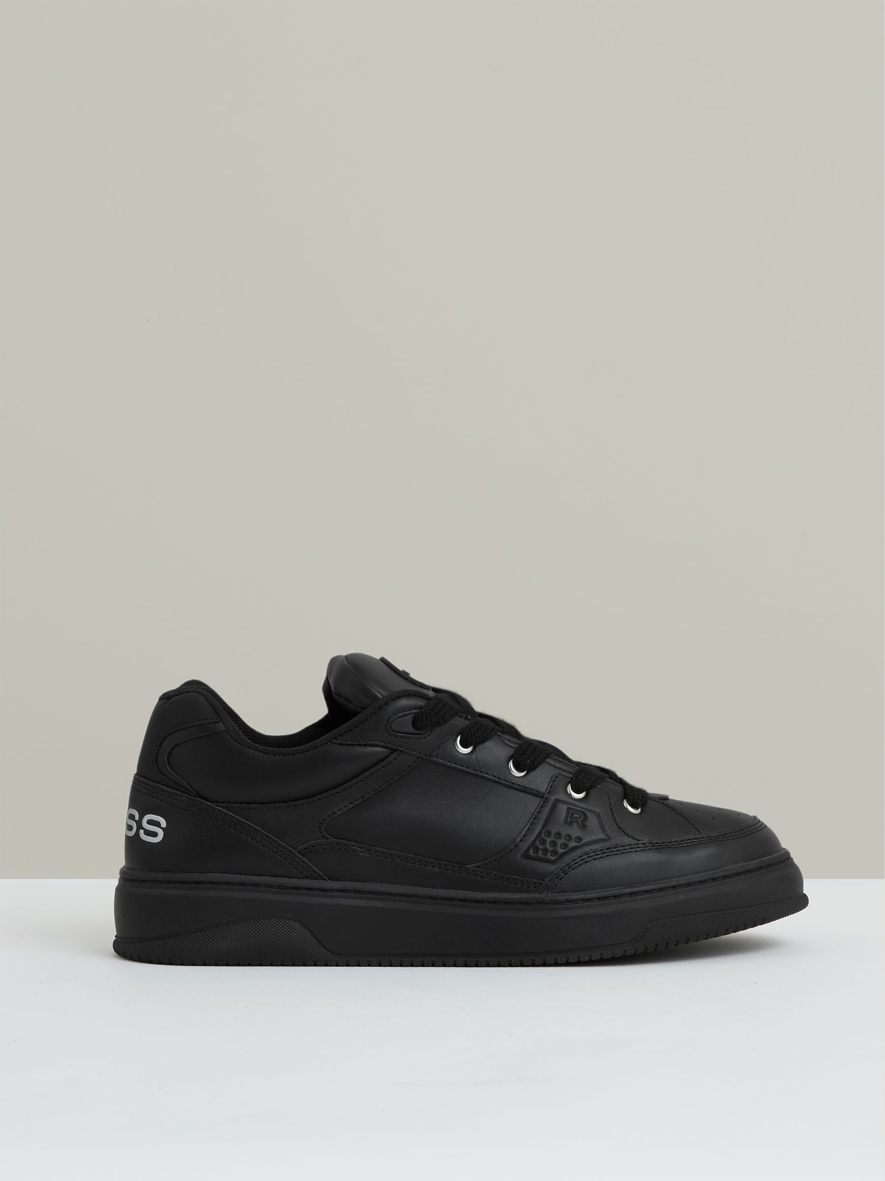 Panelled Leather Trainers in All Black