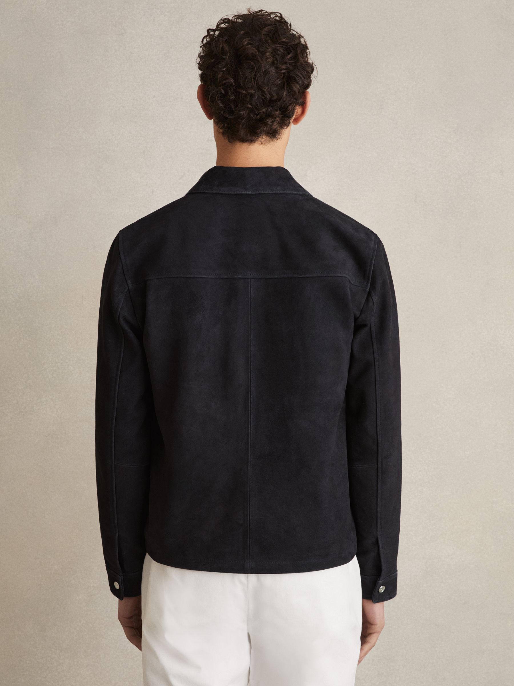 Suede Zip-Through Jacket in Navy