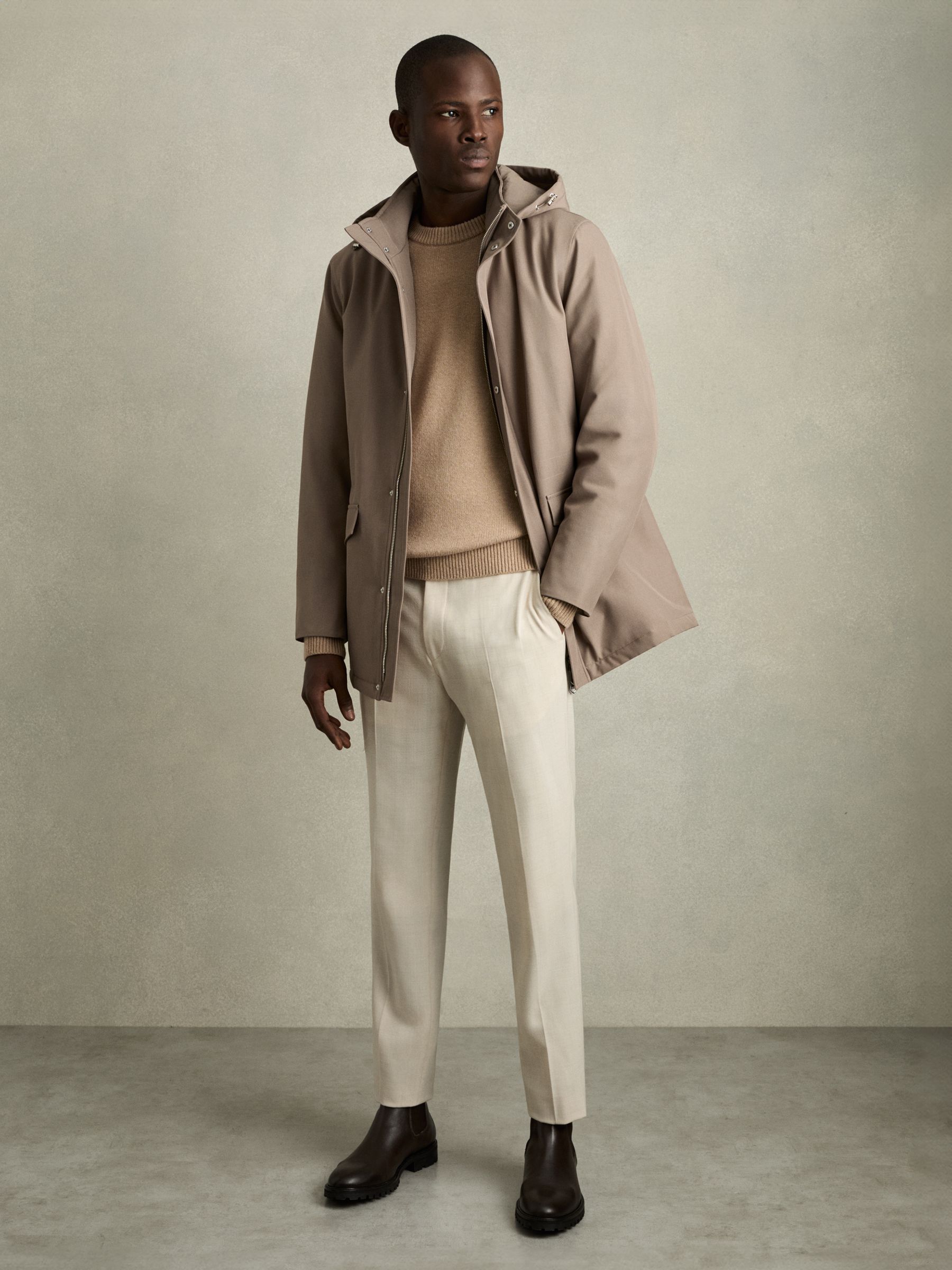 Hooded Zip-Through Padded Jacket in Coffee Brown