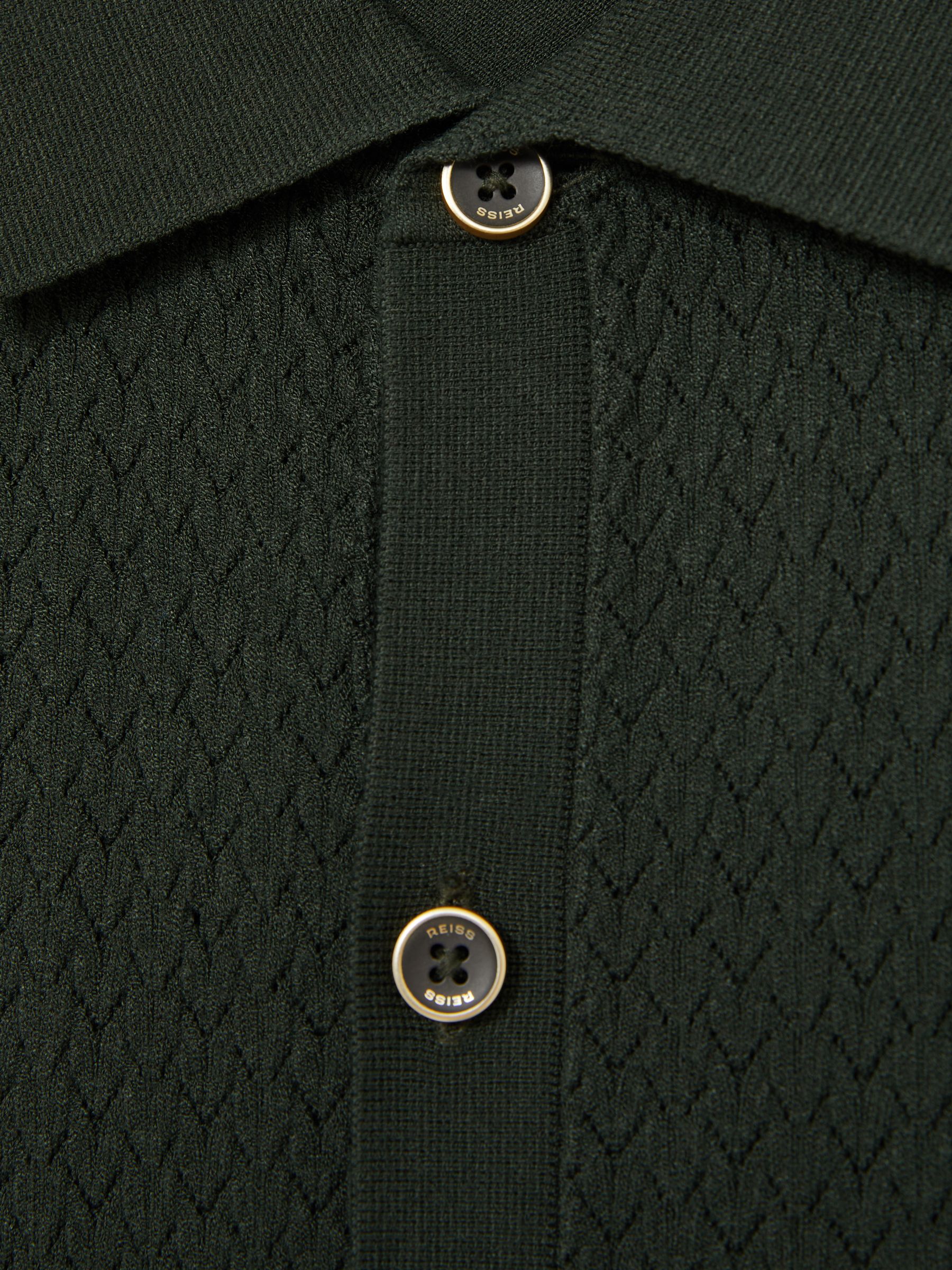 Textured Knit Button-Through Shirt in Dark Green