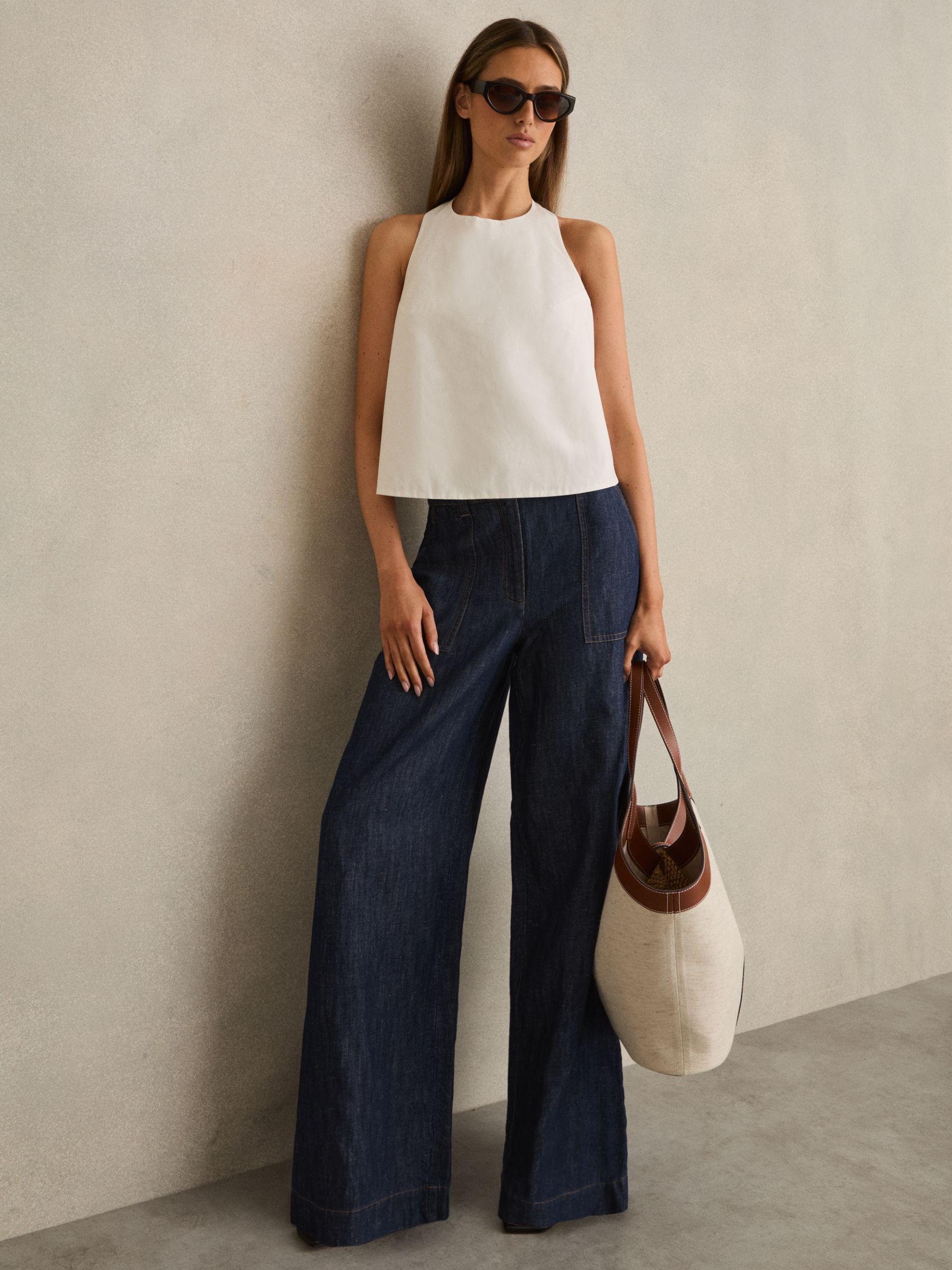 Linen Wide Leg Trousers in Indigo