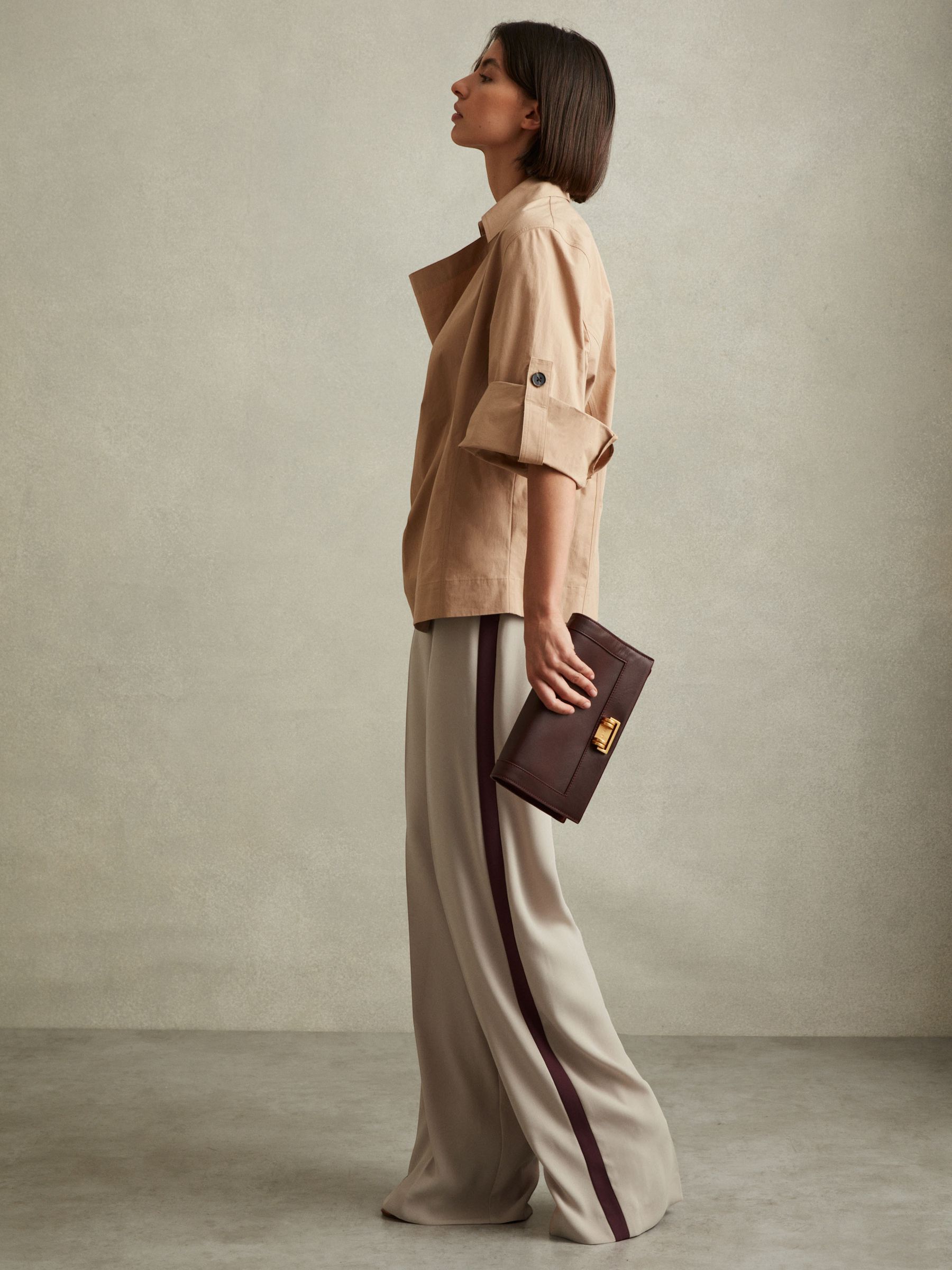 Side Stripe Wide Leg Trousers in Stone