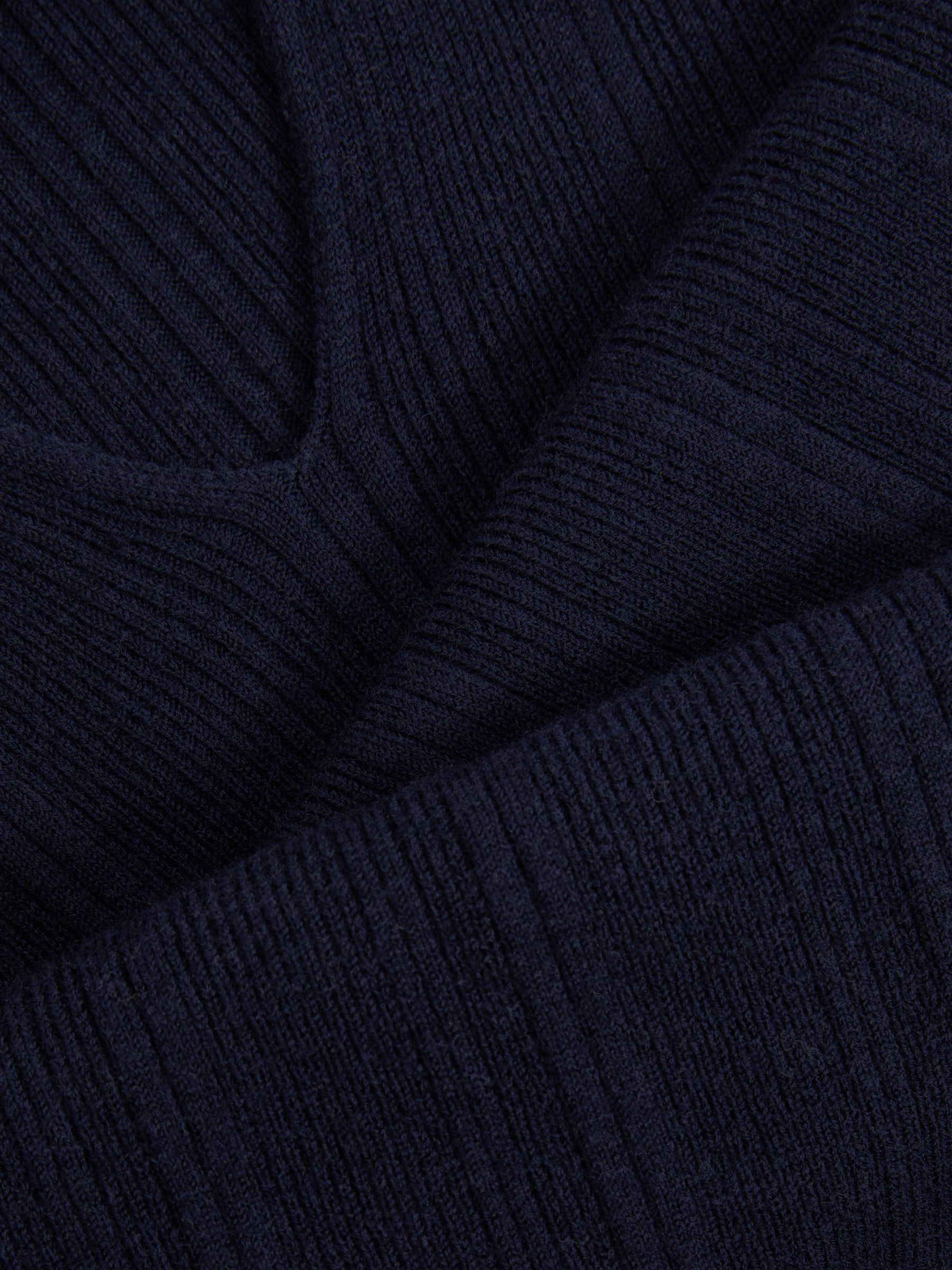 Wool-Blend Rib-Knit Hooded Jumper in Navy