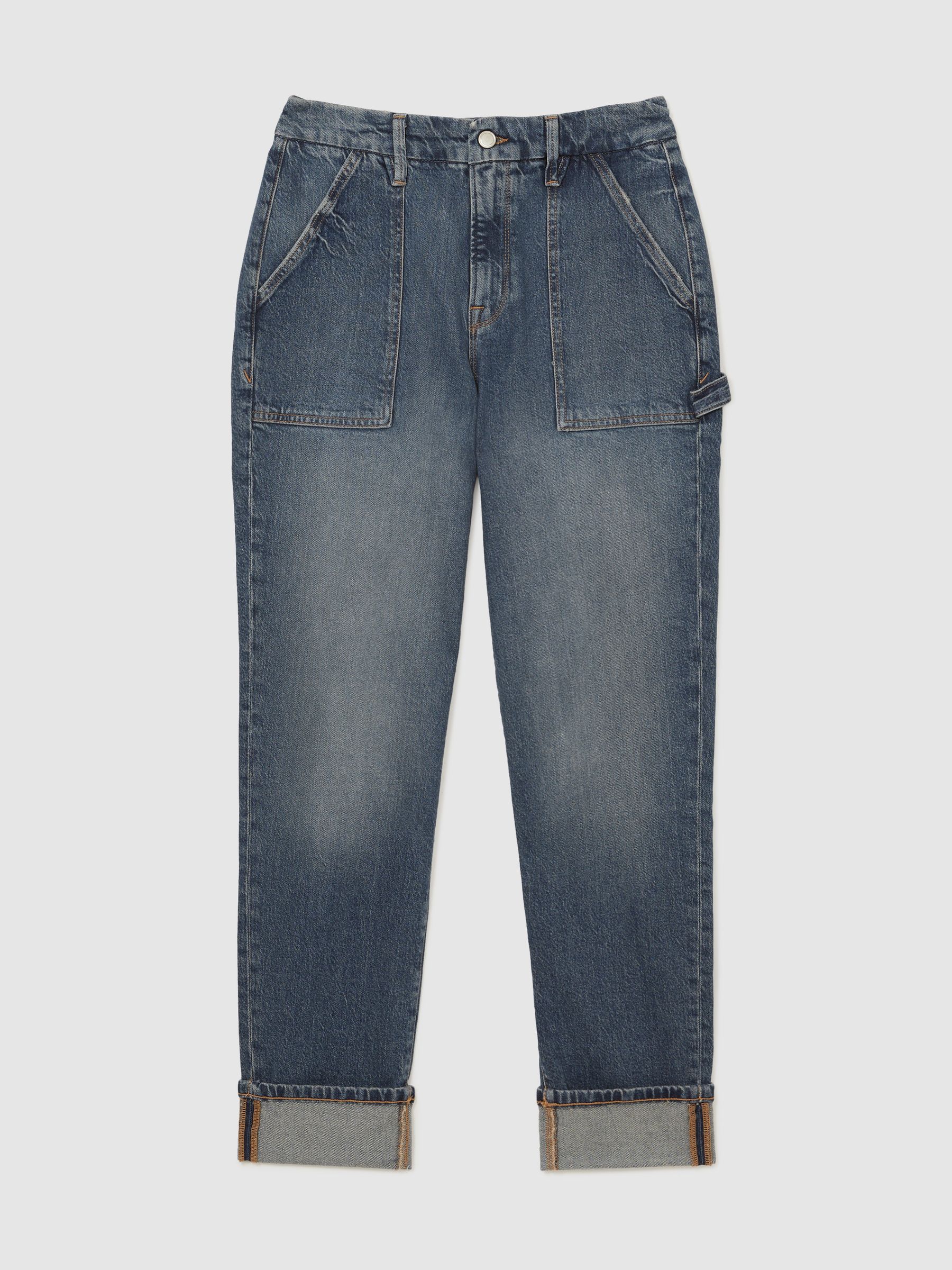 Good American Cuffed Straight-Leg Jeans in Indigo