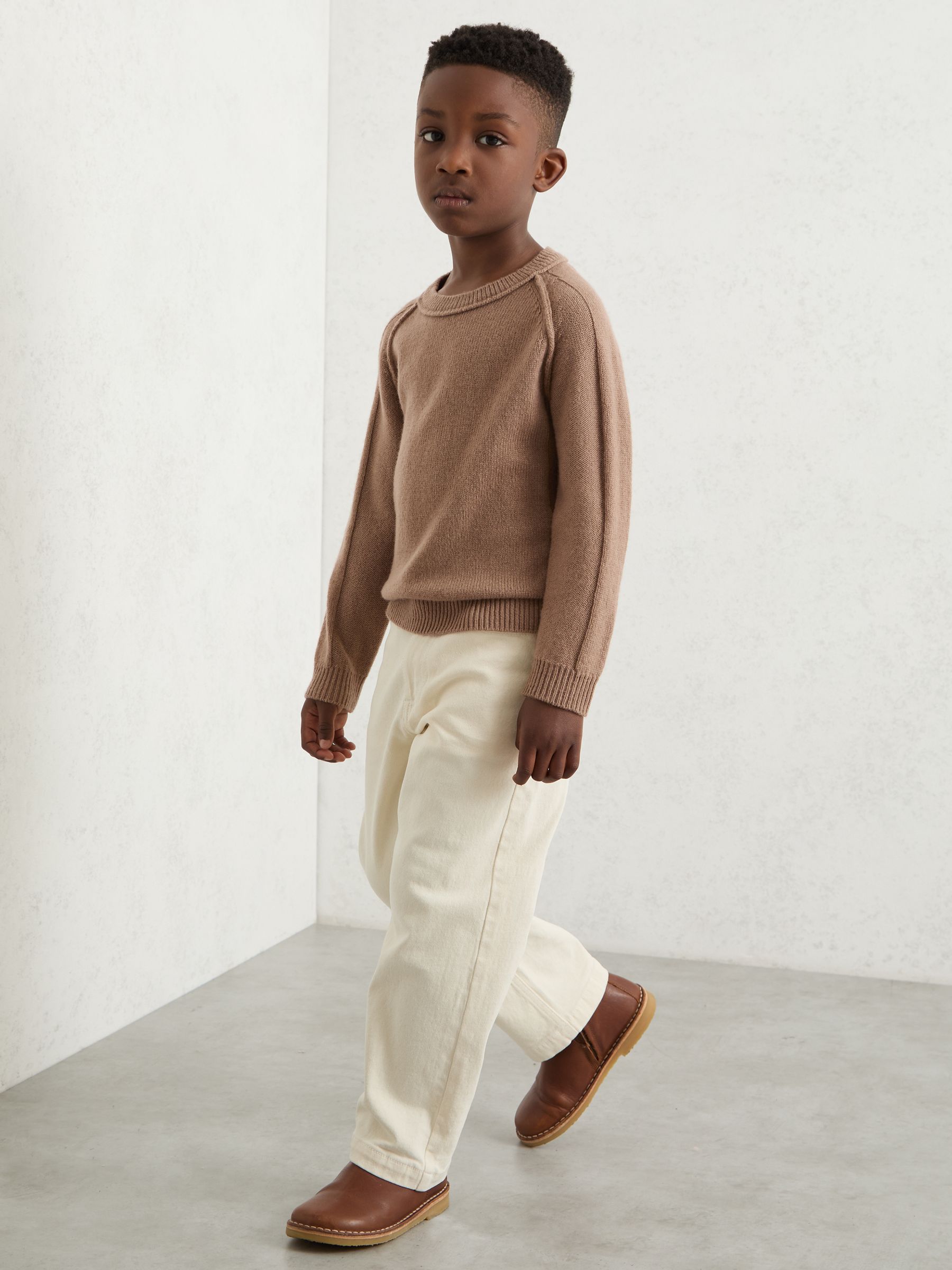 9-13 yrs Wool-Cashmere Reverse-Seam Jumper in Camel