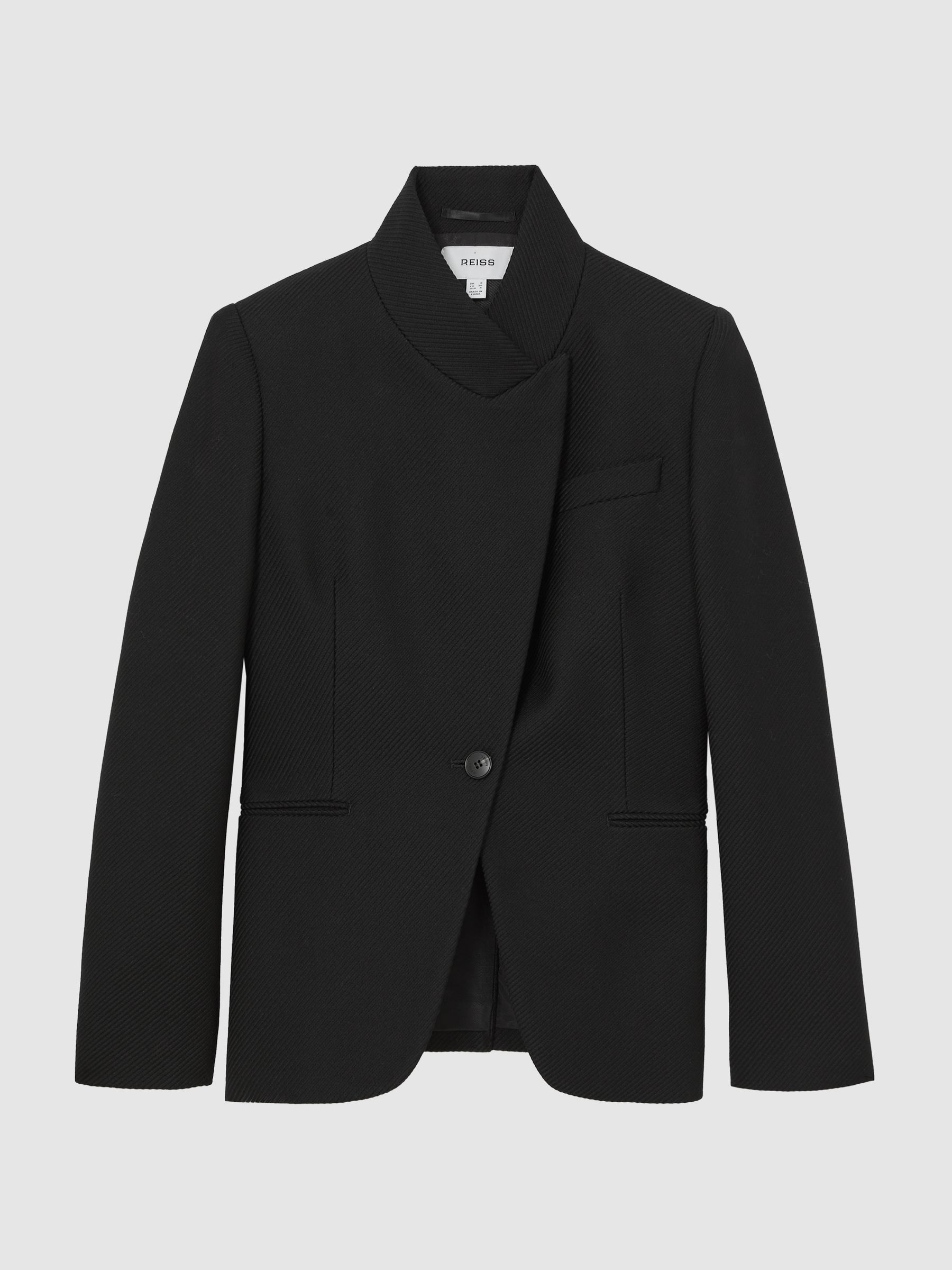 Petite Wool-Blend Wrapover Blazer in Black