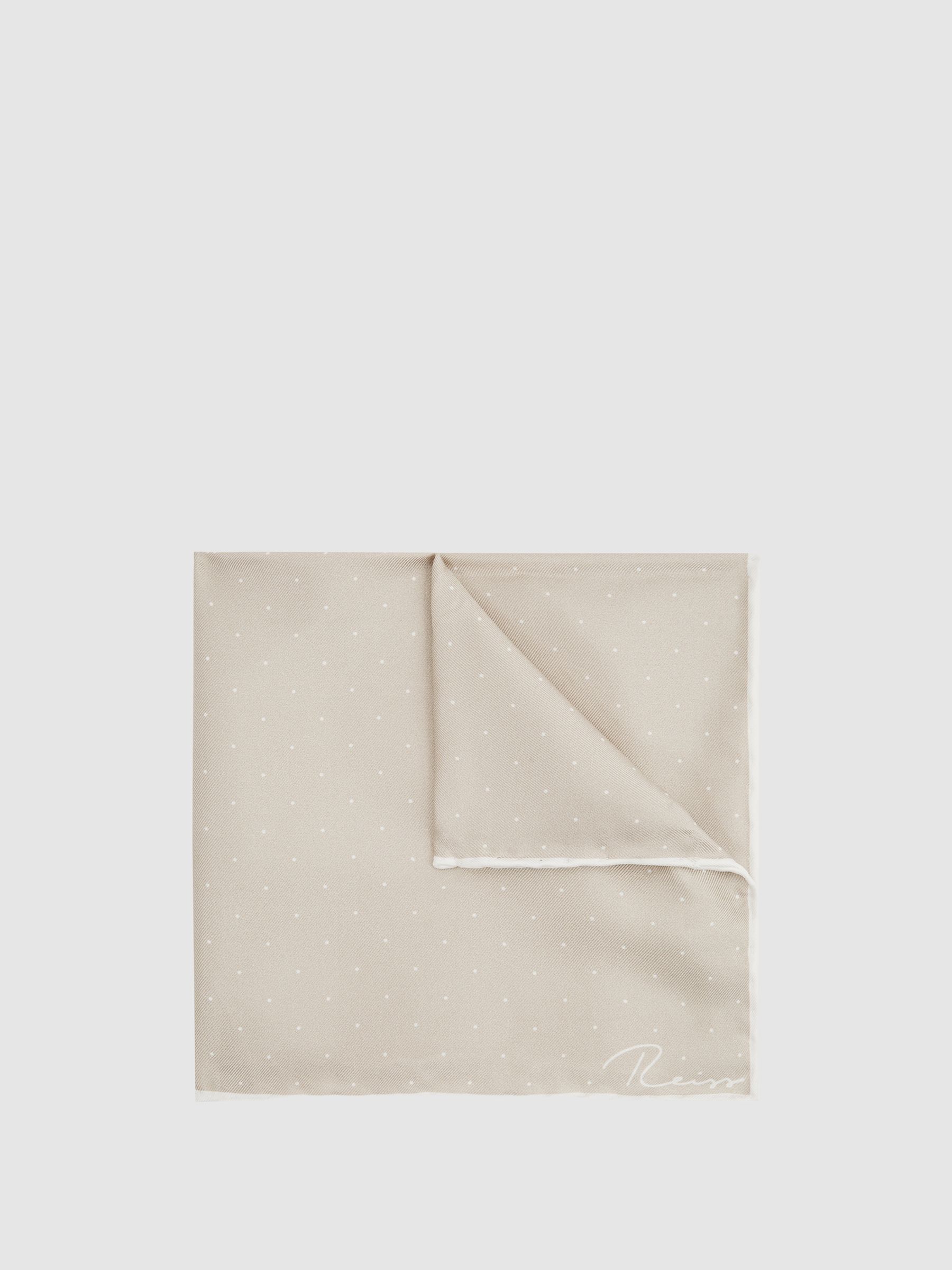 Polka Dot Silk Pocket Square in Stone