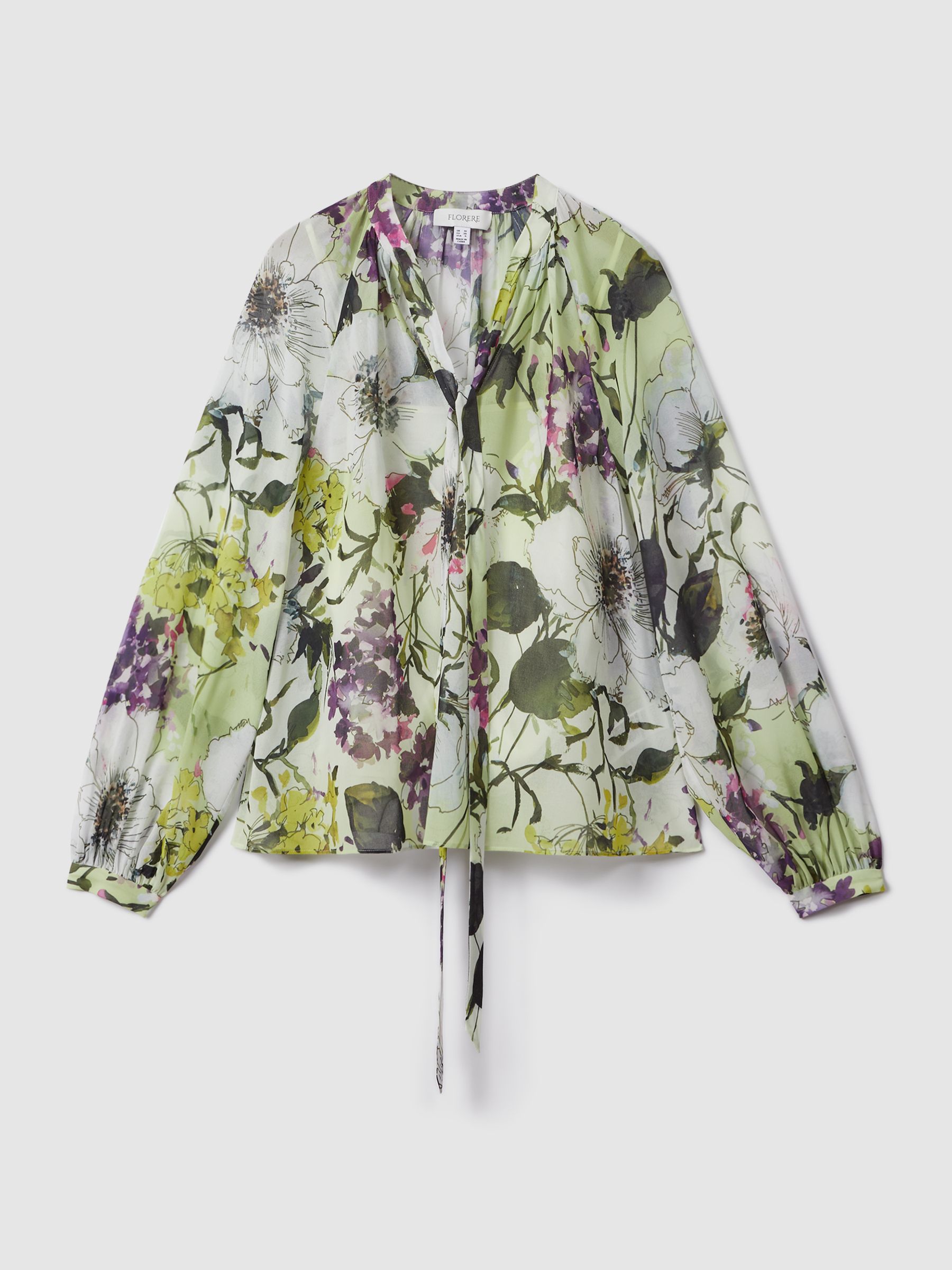Florere Printed Tie Neck Blouse in Multi