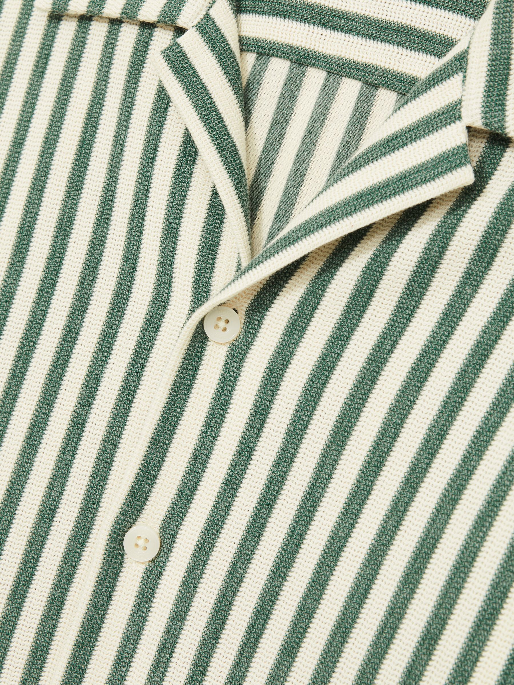Textured Stripe Cuban-Collar Shirt in Green/White