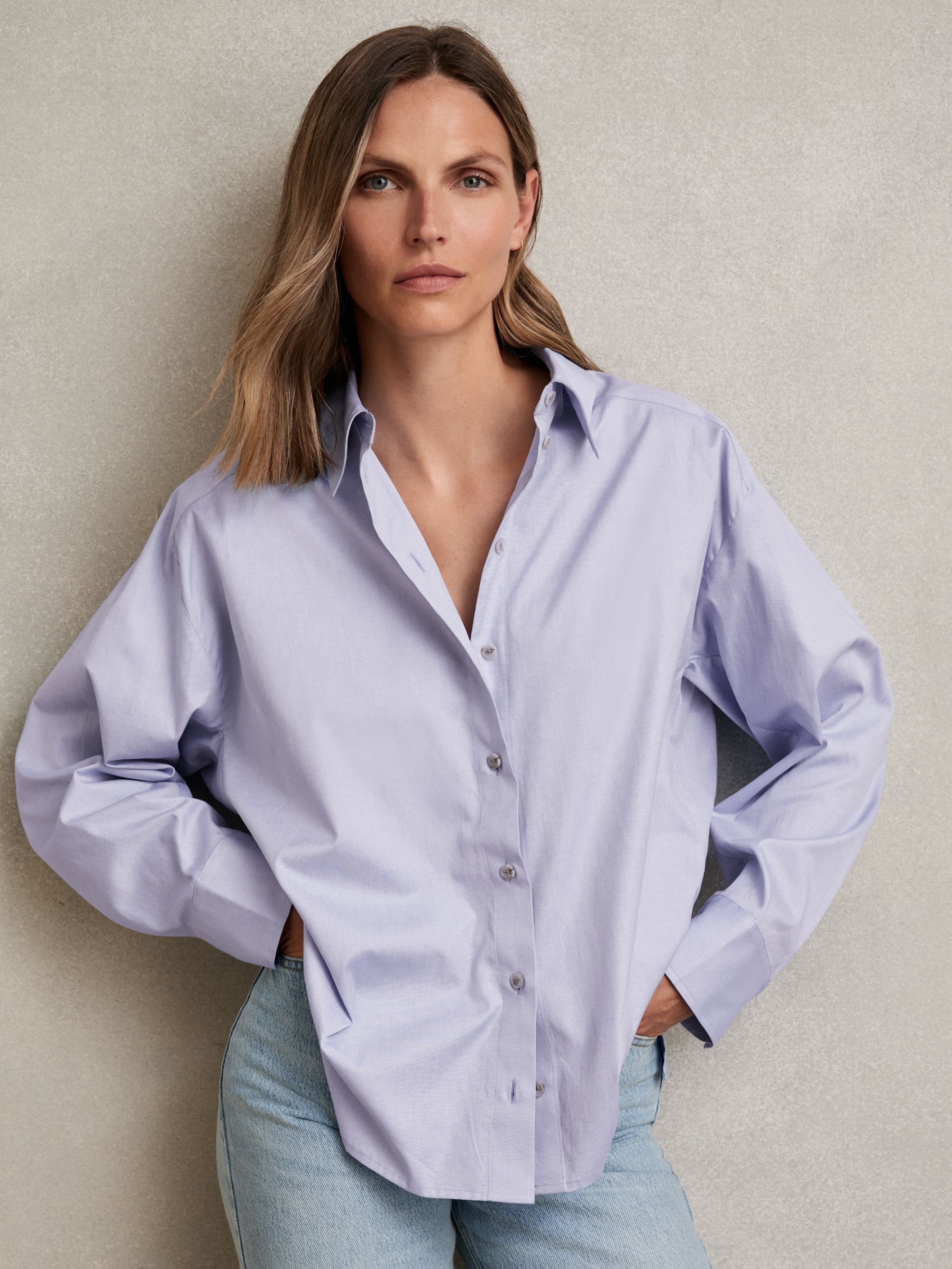 Cotton Button Through Oxford Shirt in Blue