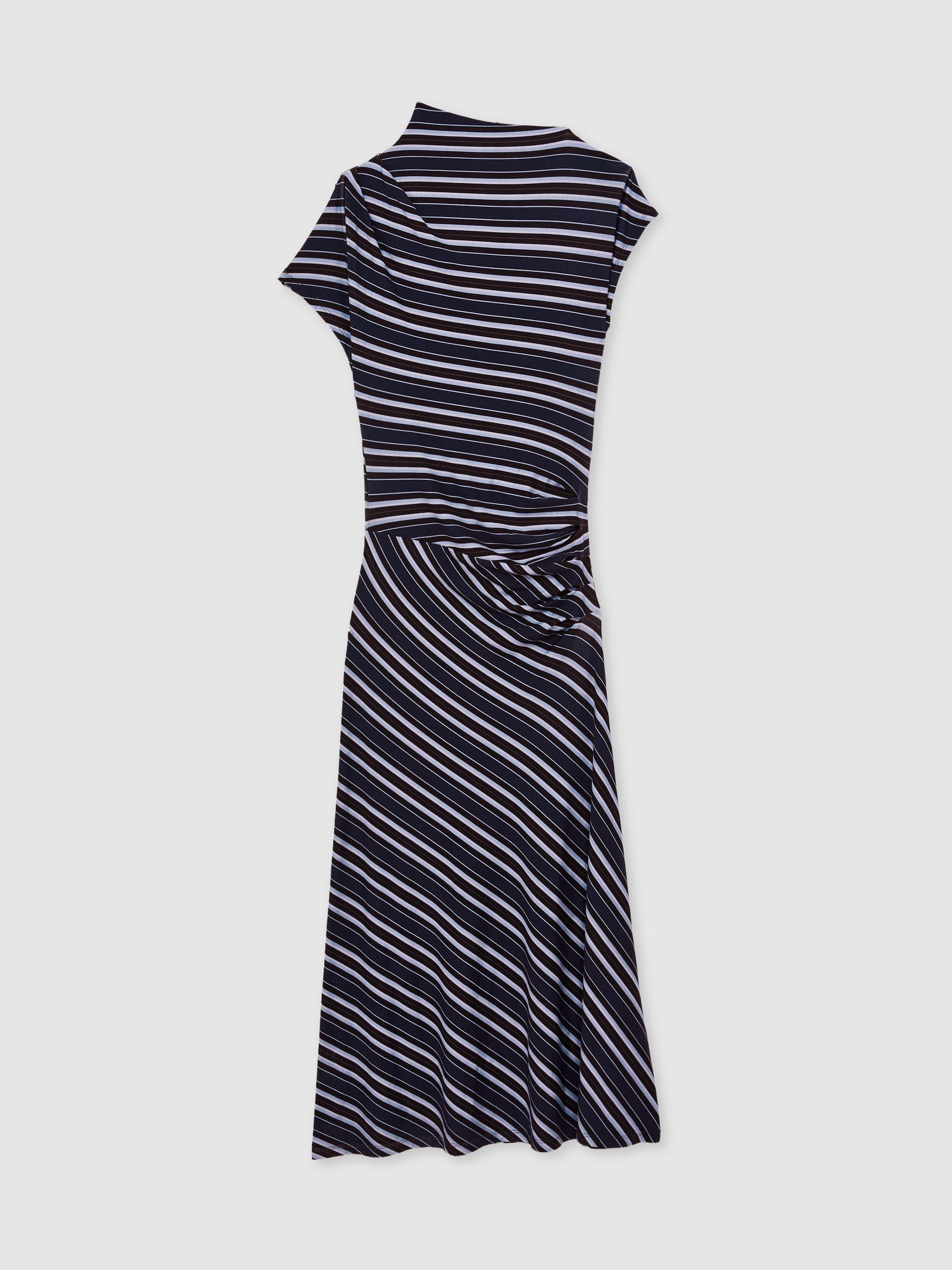 Petite Stripe-Print Draped Midi Dress in Blue