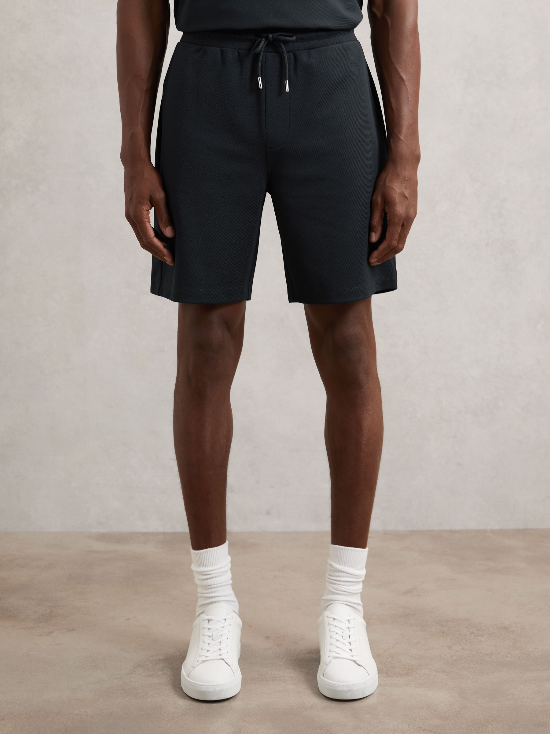 Textured Drawstring Shorts in Navy