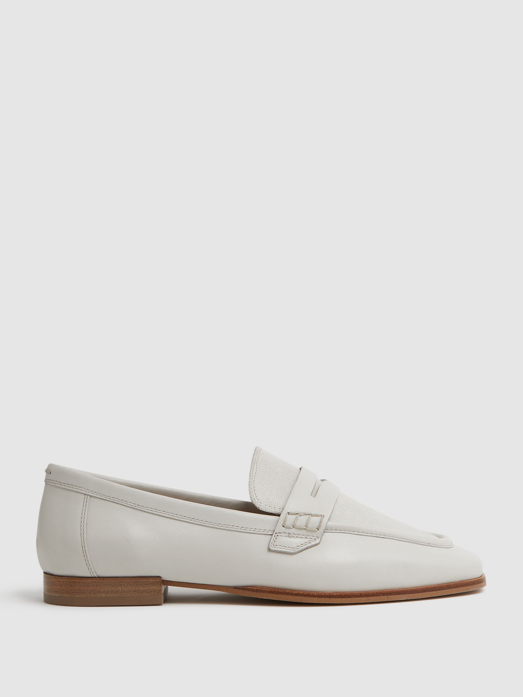 Leather-Cotton Loafers in Off White