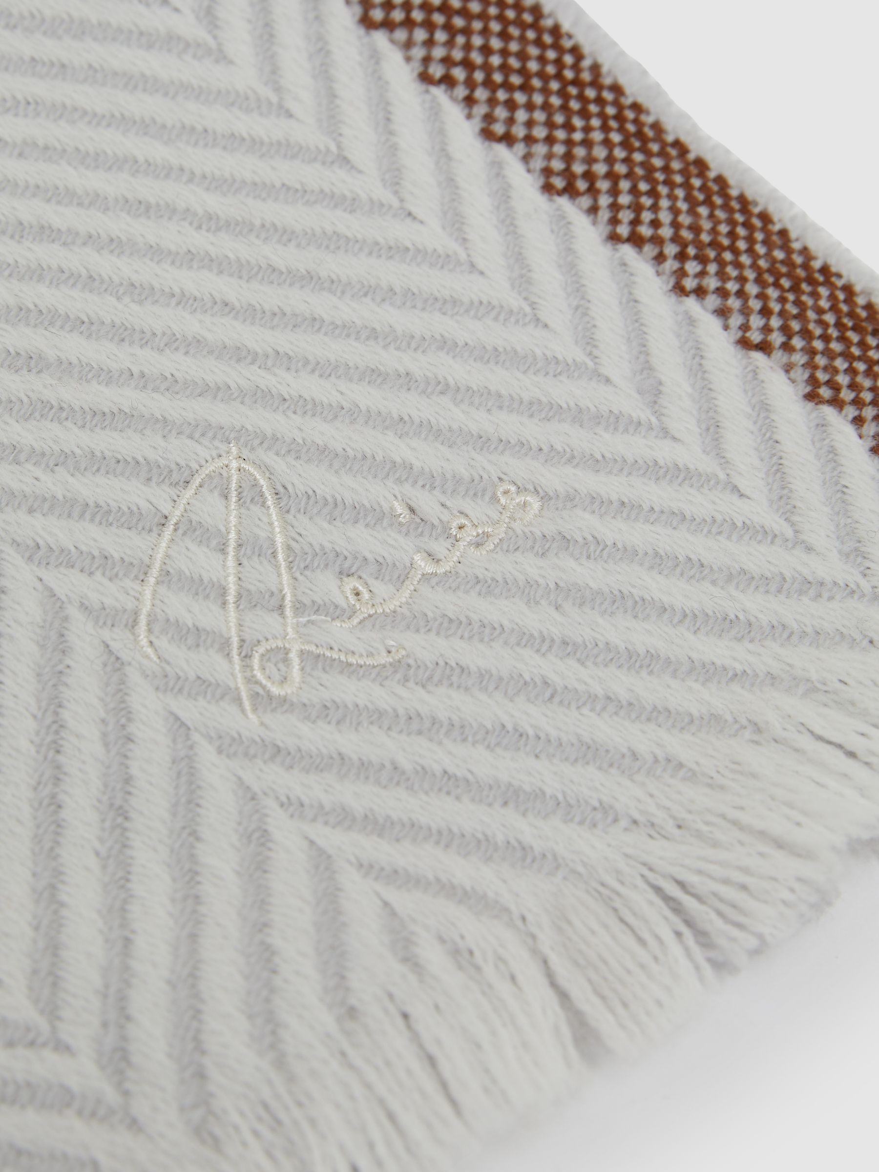 Logo-Embroidered Wool-Herringbone Scarf in Grey