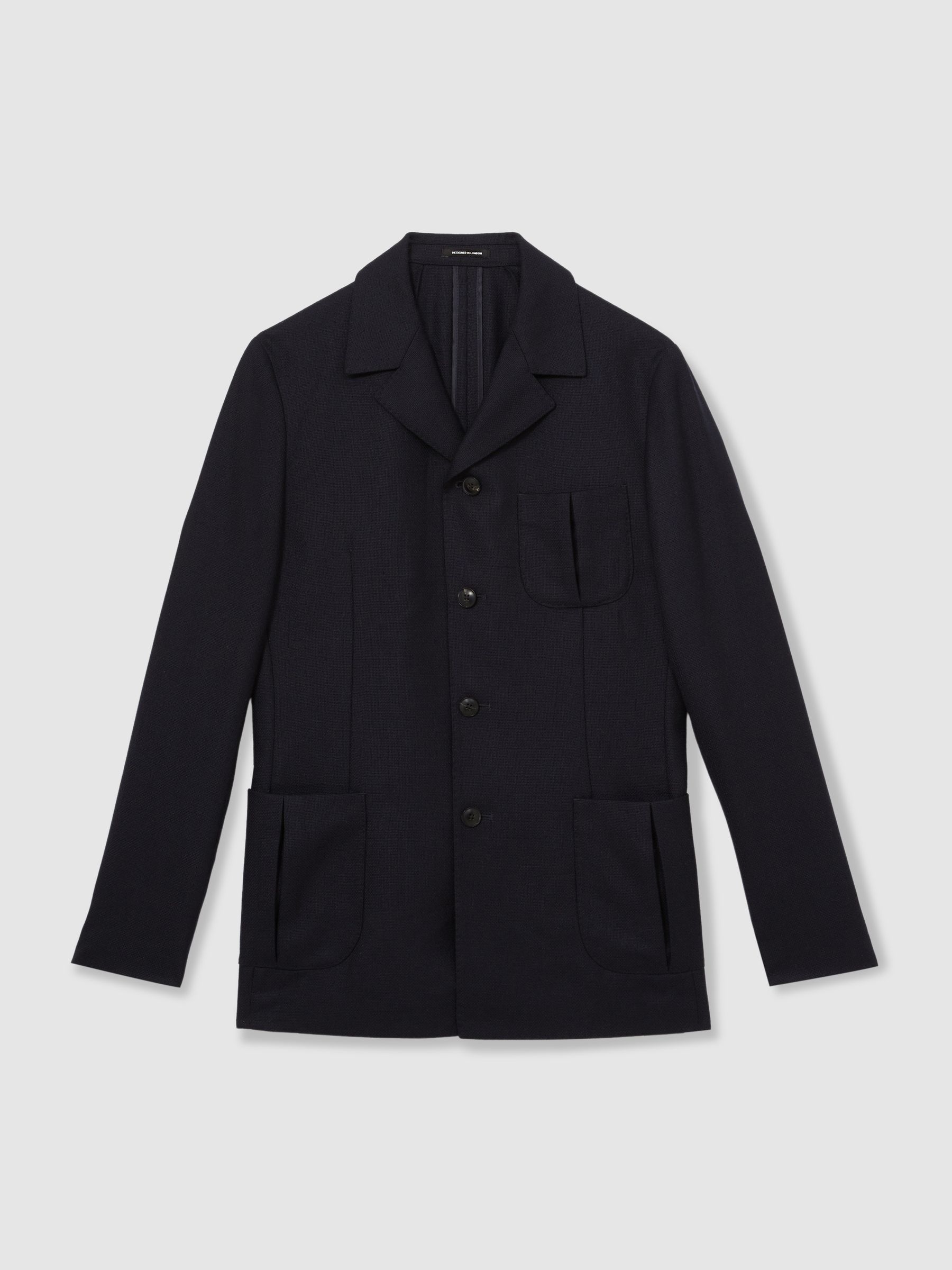 Wool-Blend Single-Breasted Blazer Slim-Fit in Navy