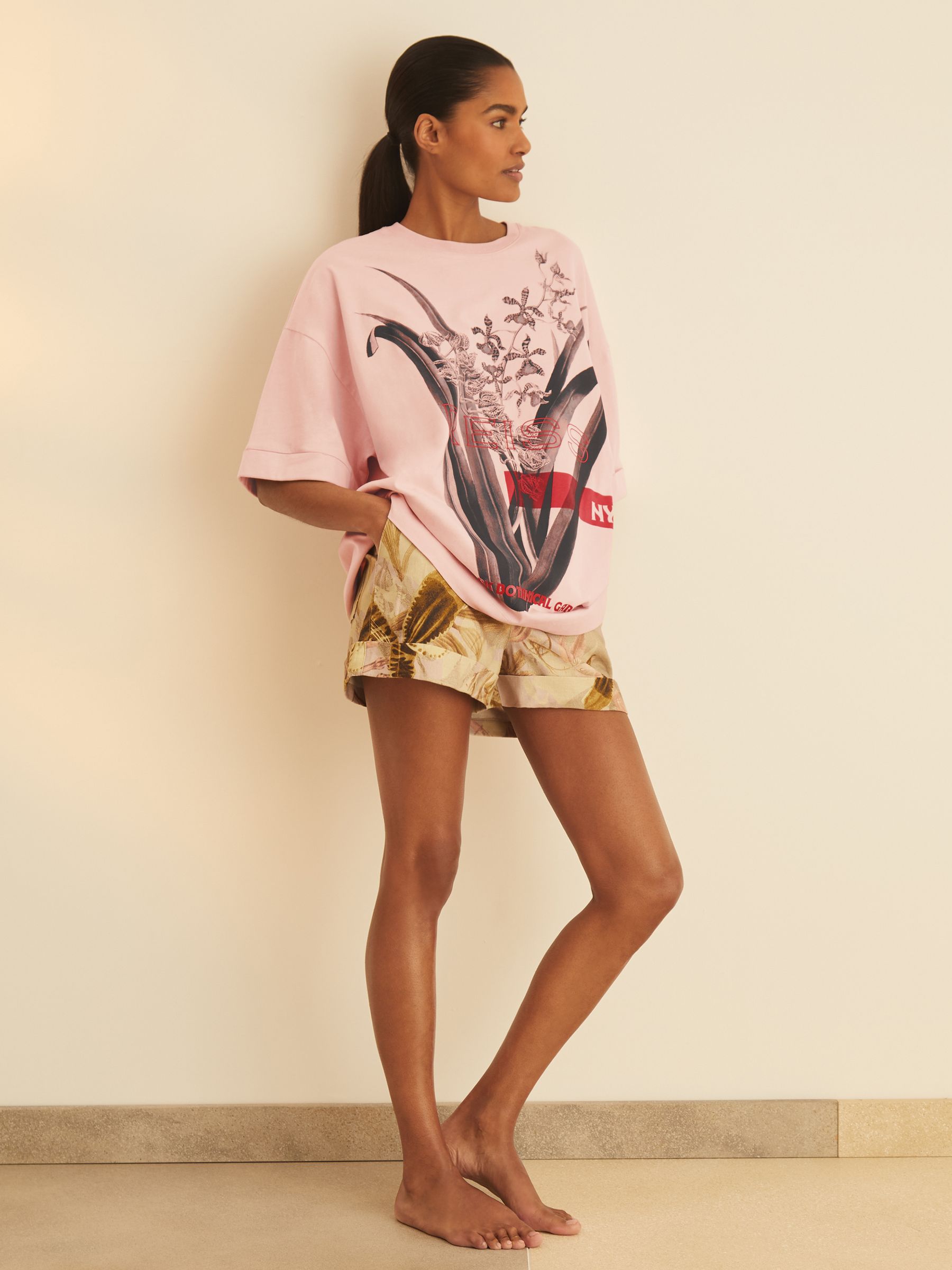 Reiss | NYBG Floral Oversize T-Shirt in Pink