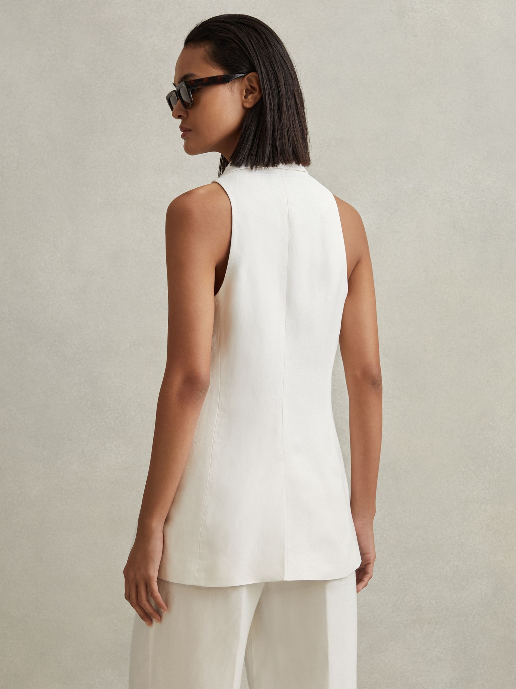 Viscose Linen Double Breasted Suit Waistcoat in White