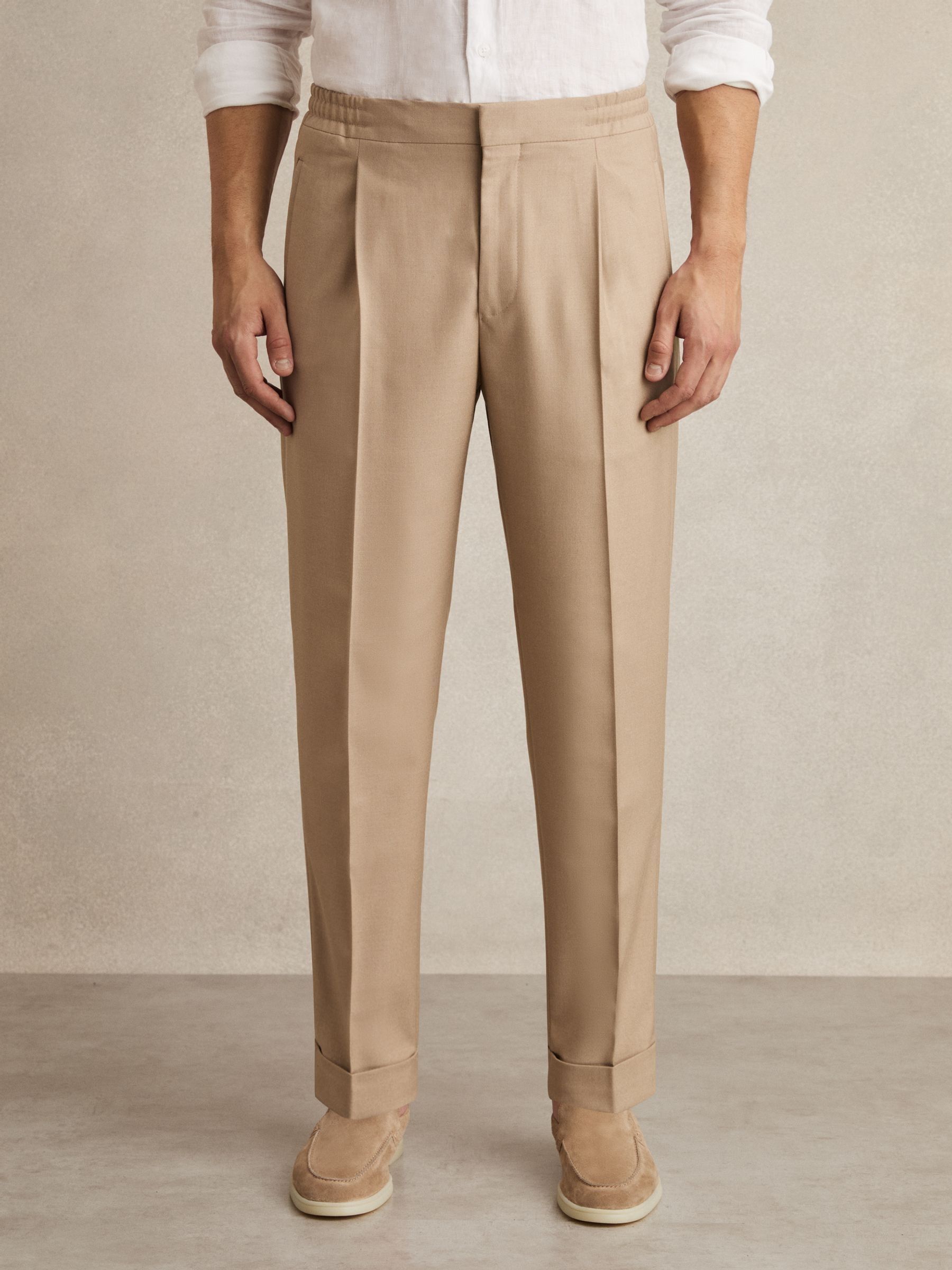 Relaxed Drawstring Trousers with Turn-Ups in Soft Camel Brown