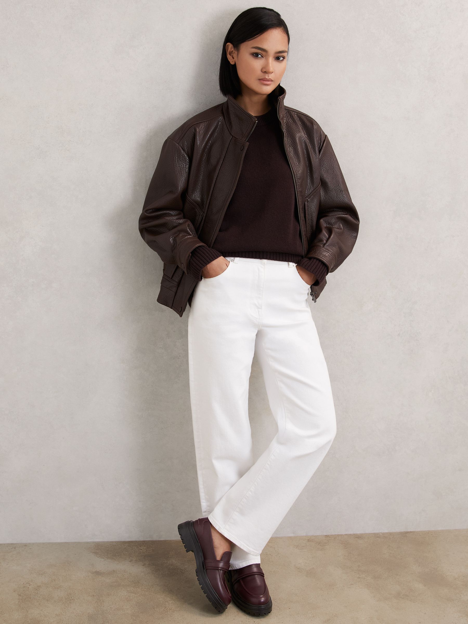 Leather Strap-Detail Lug-Sole Loafers in Burgundy