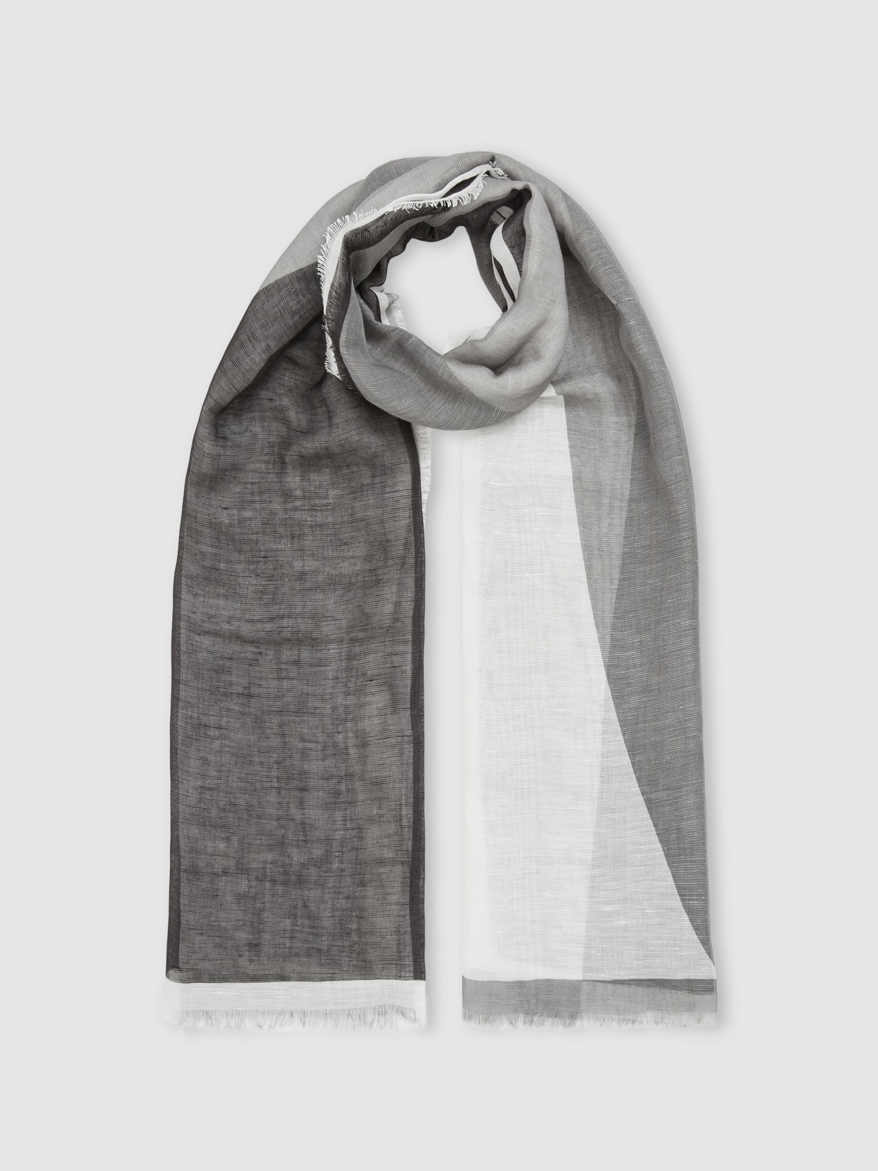 Linen-Blend Printed Scarf in Grey/White