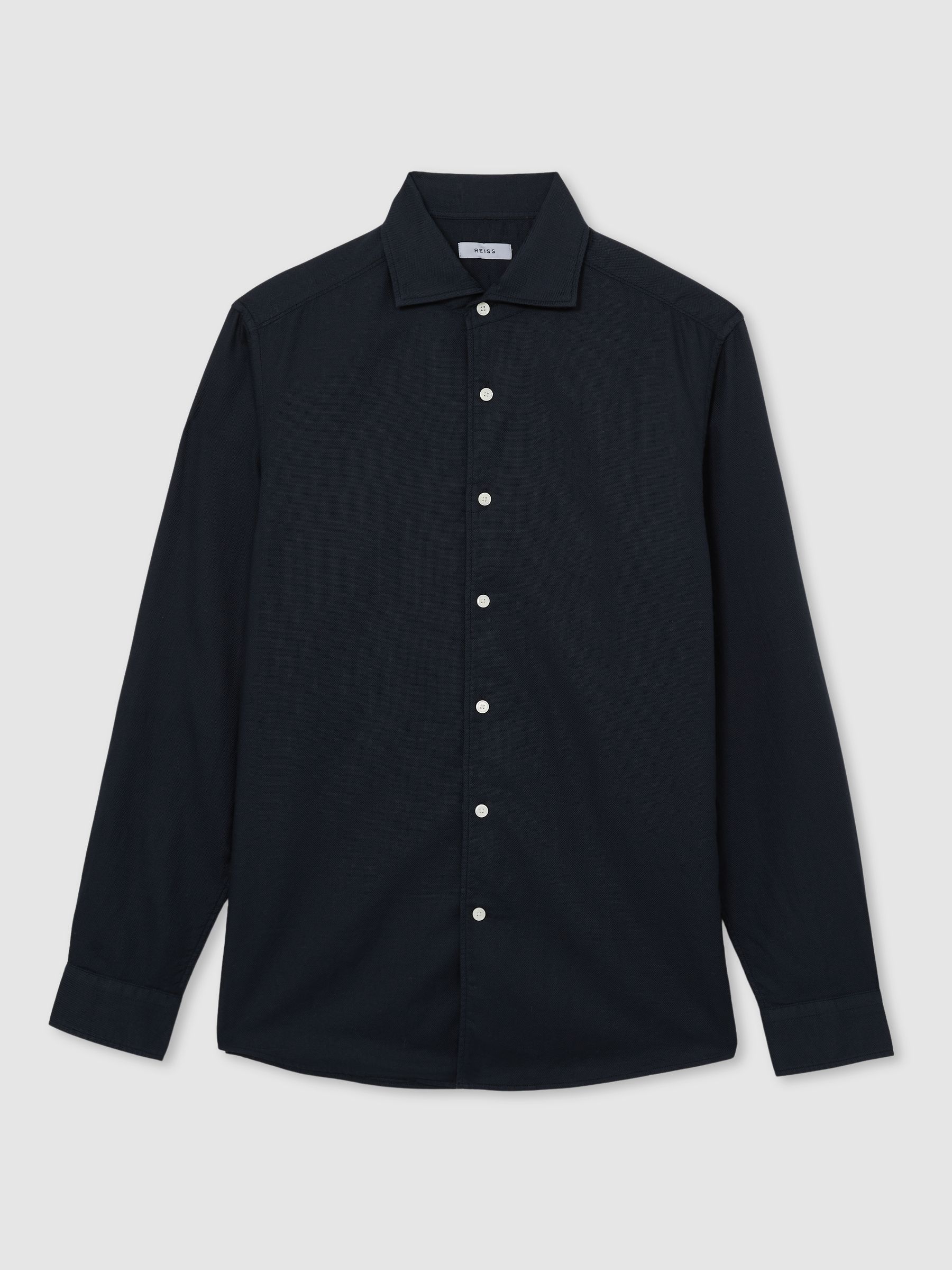 Cotton-Piqué Garment-Dyed Shirt in Navy